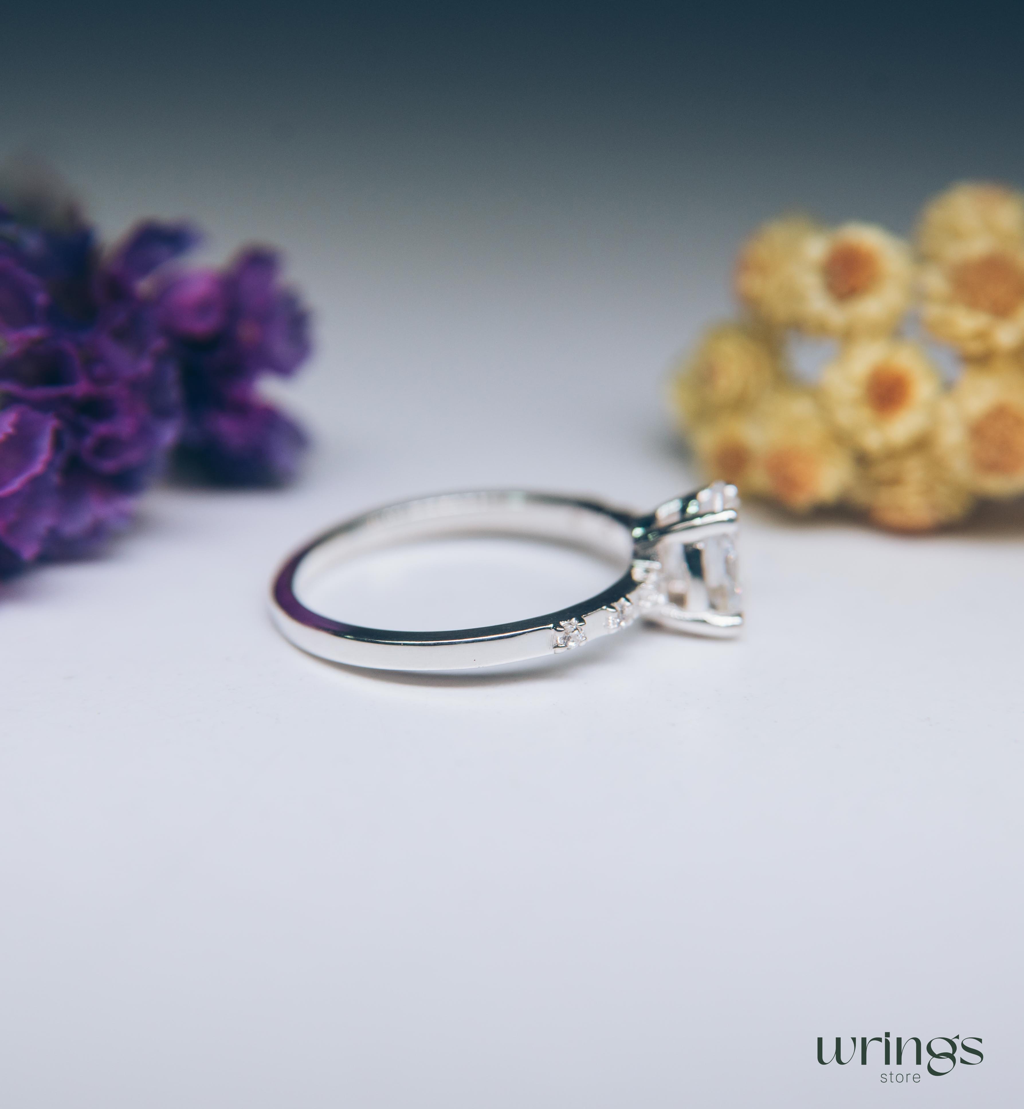 Large Pear Diamond CZ Engagement Ring with Side Stones