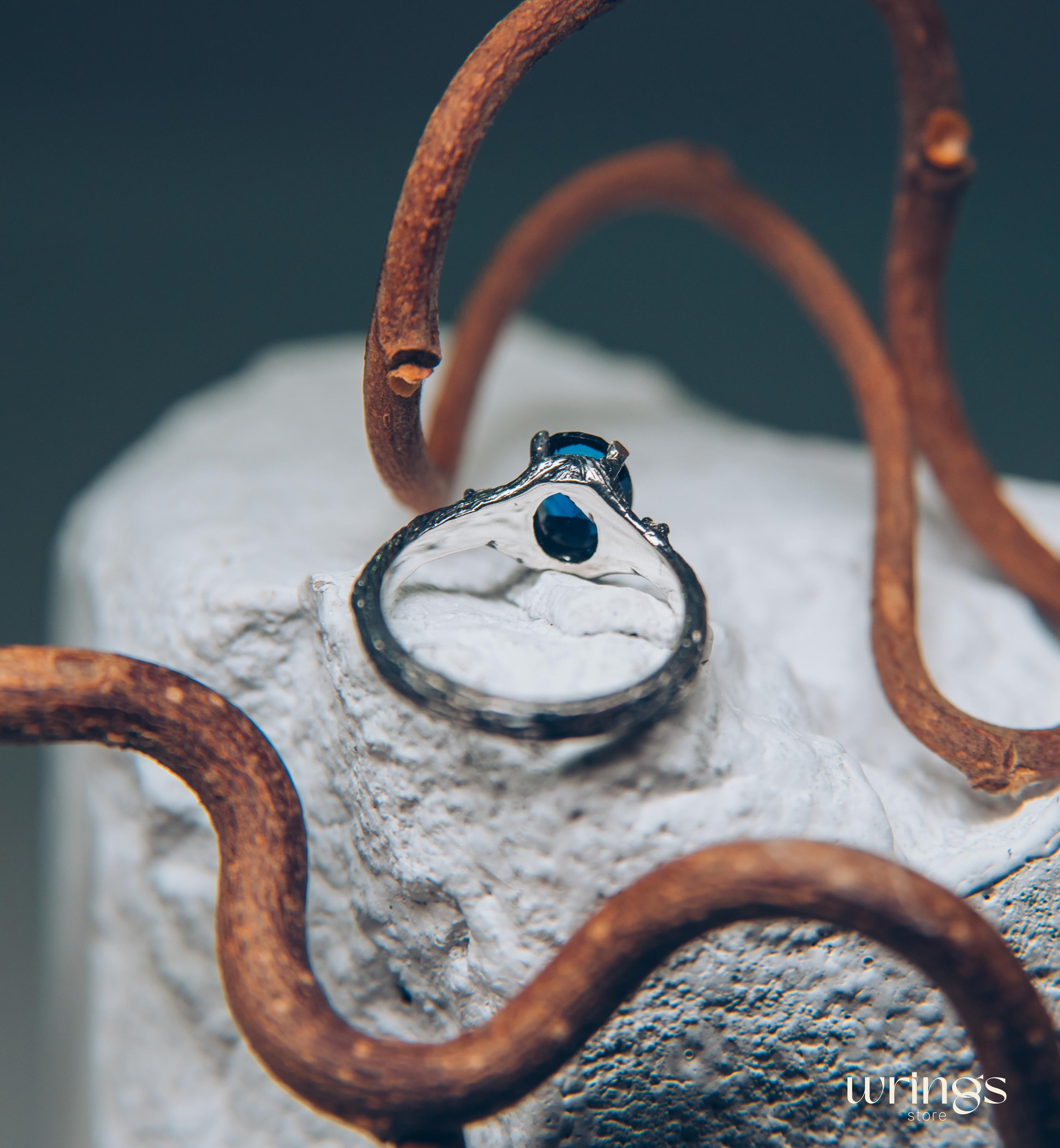Oval Sapphire with Twig Ring made in Sterling Silver