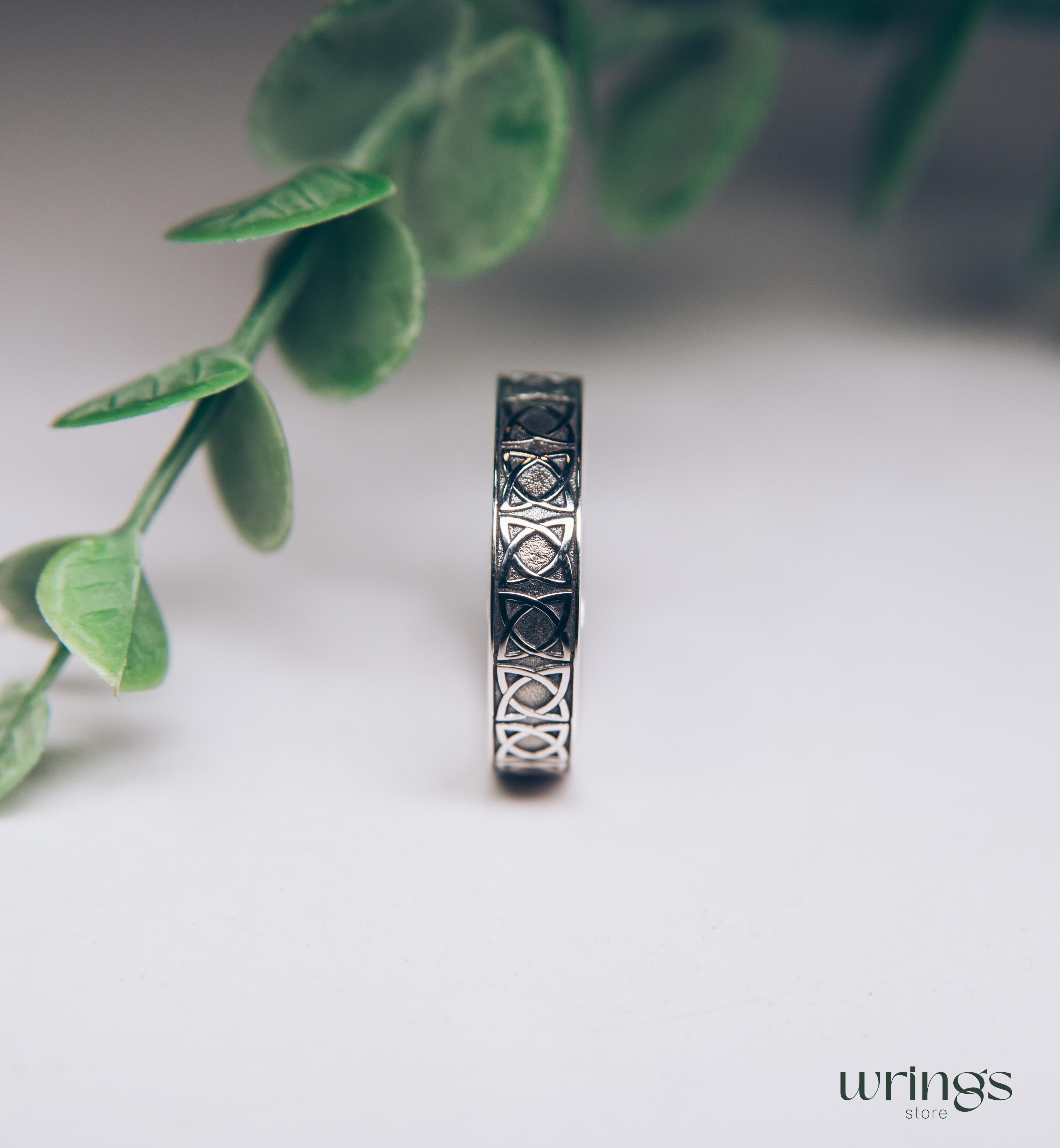 Mens Celtic Band Ring Silver Engraved Irish Symbol