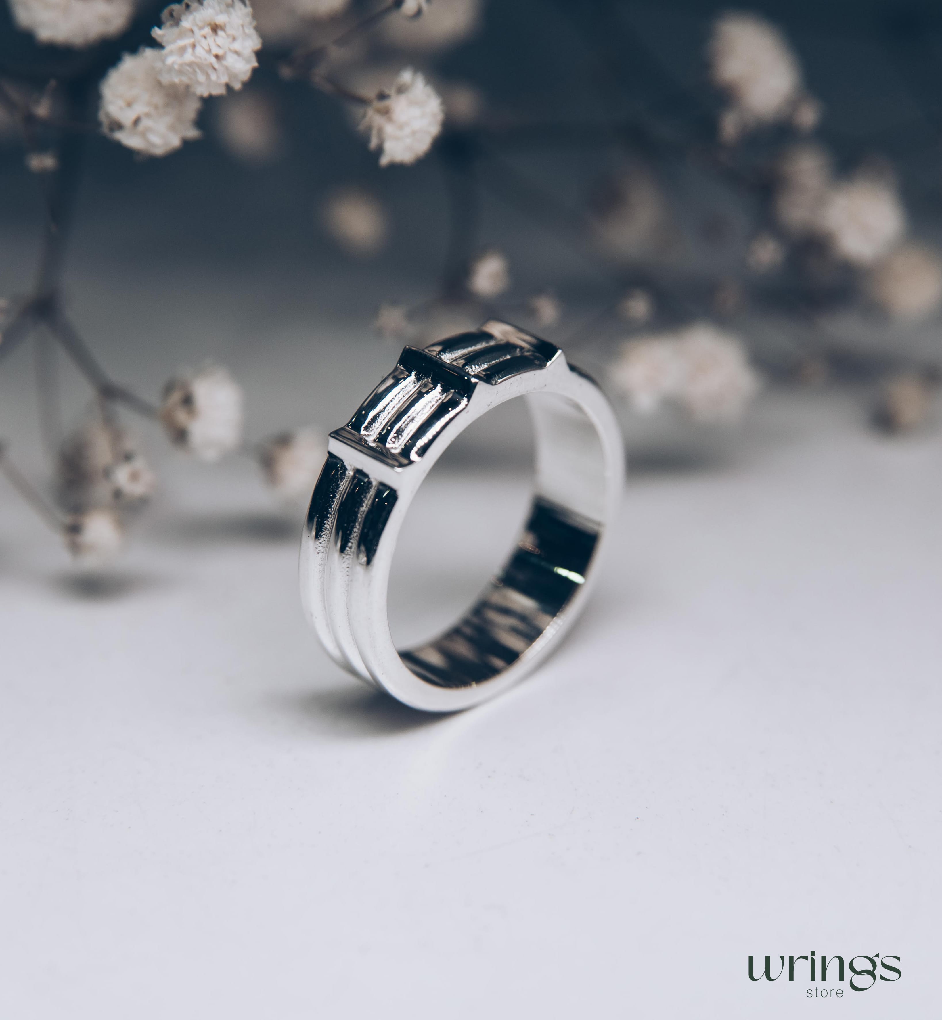Silver Wedding Band with Brutal Style Sash Textured