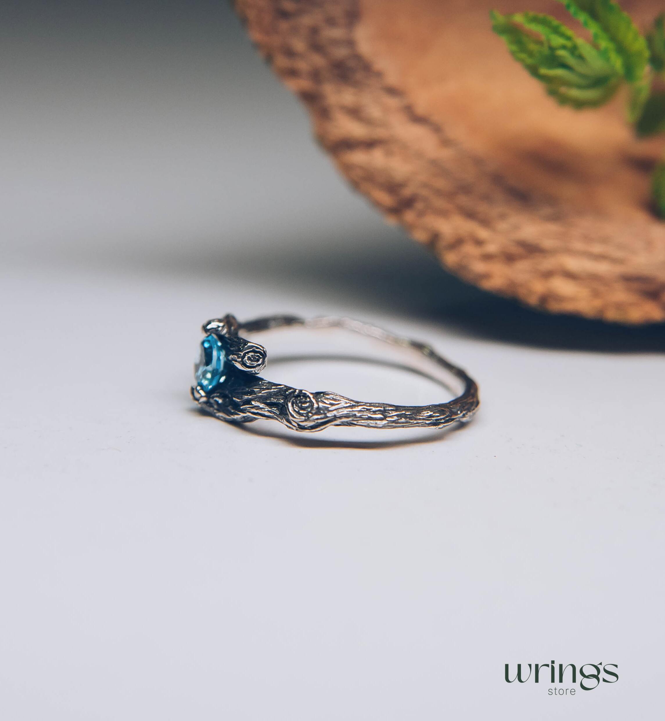 Two Silver Branches with Topaz Engagement Ring