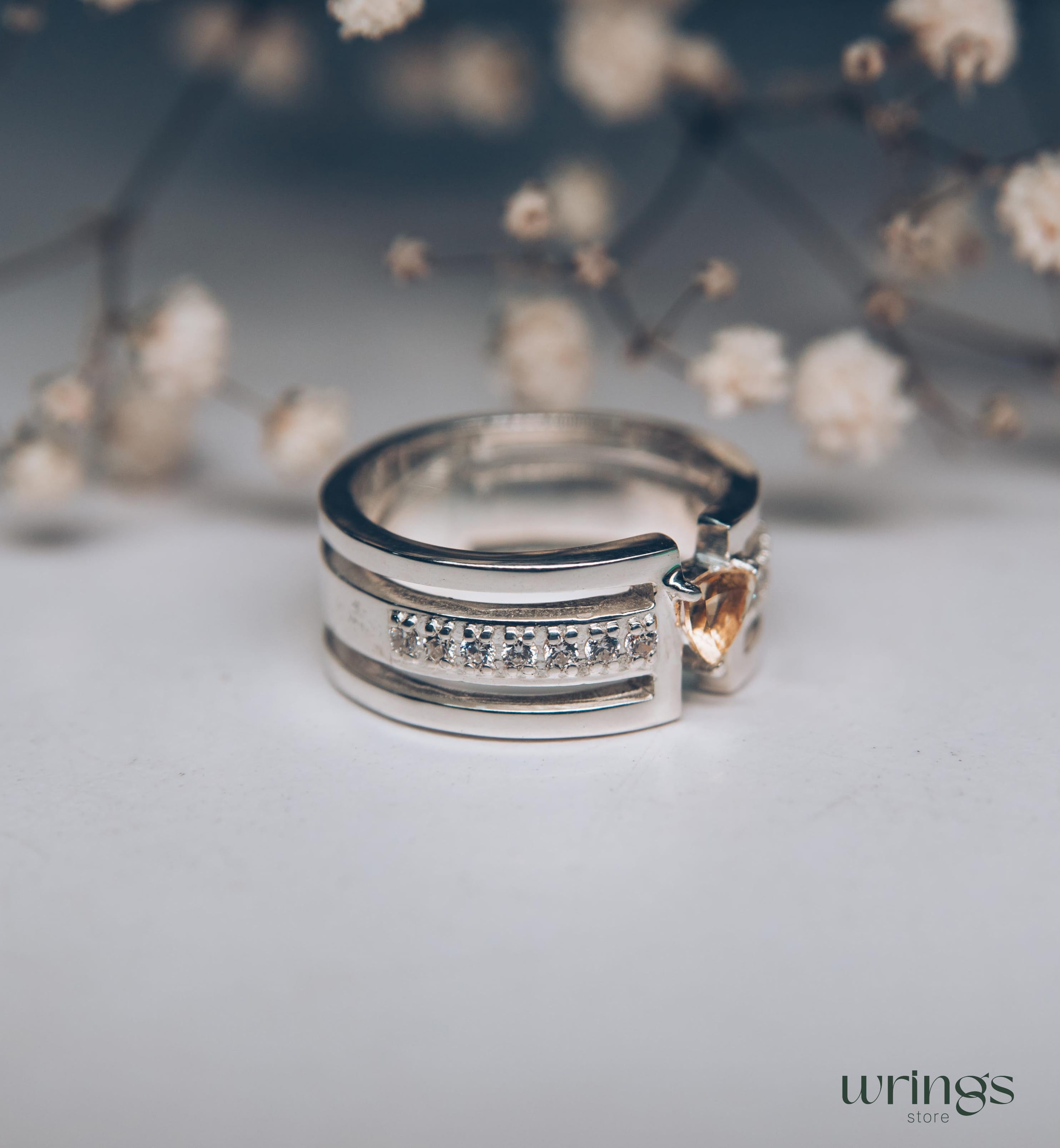 Womens Modernist Statement Ring with Trillion Citrine