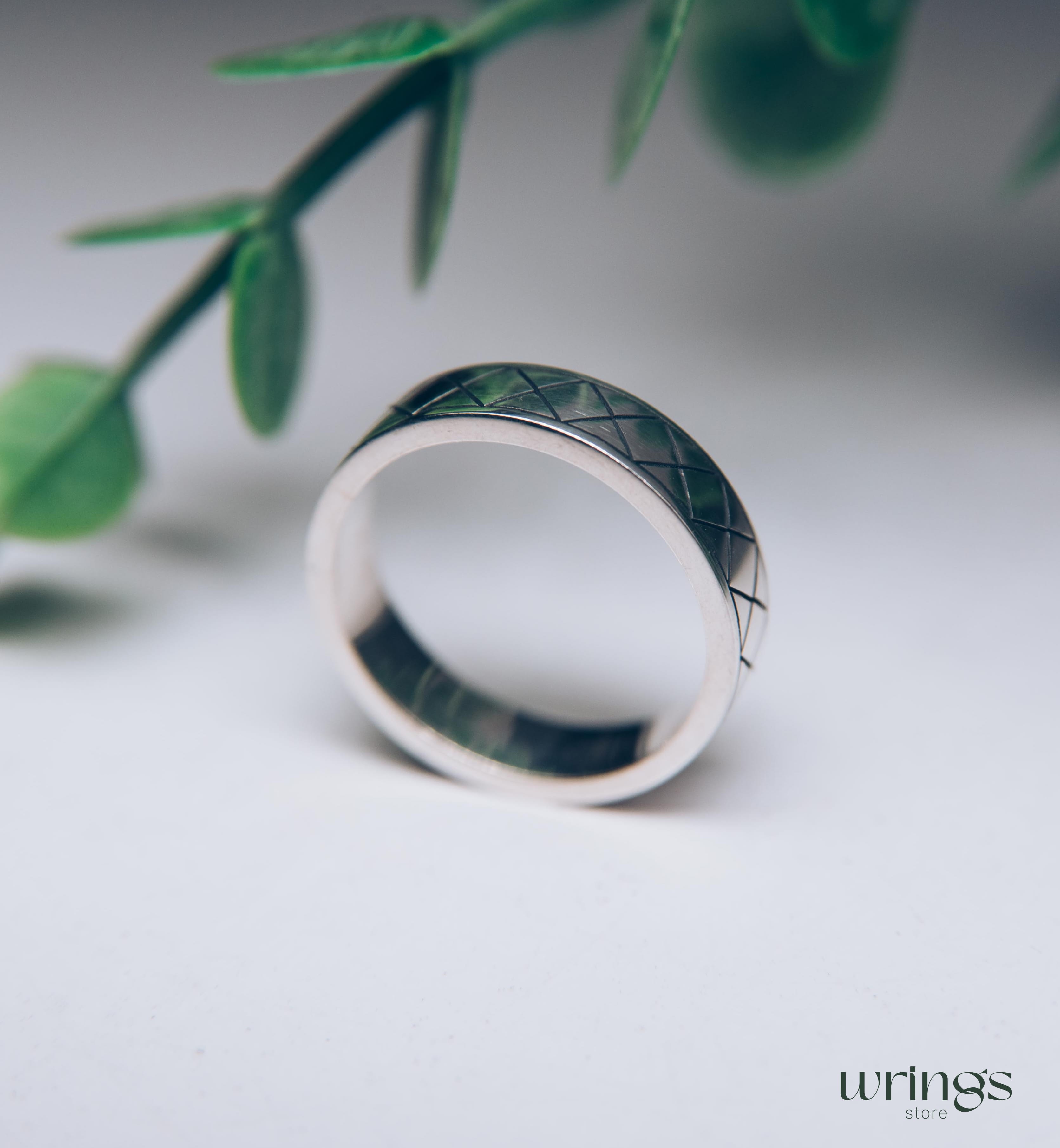 Plain Engraved Silver Promise Ring Rhombus Design