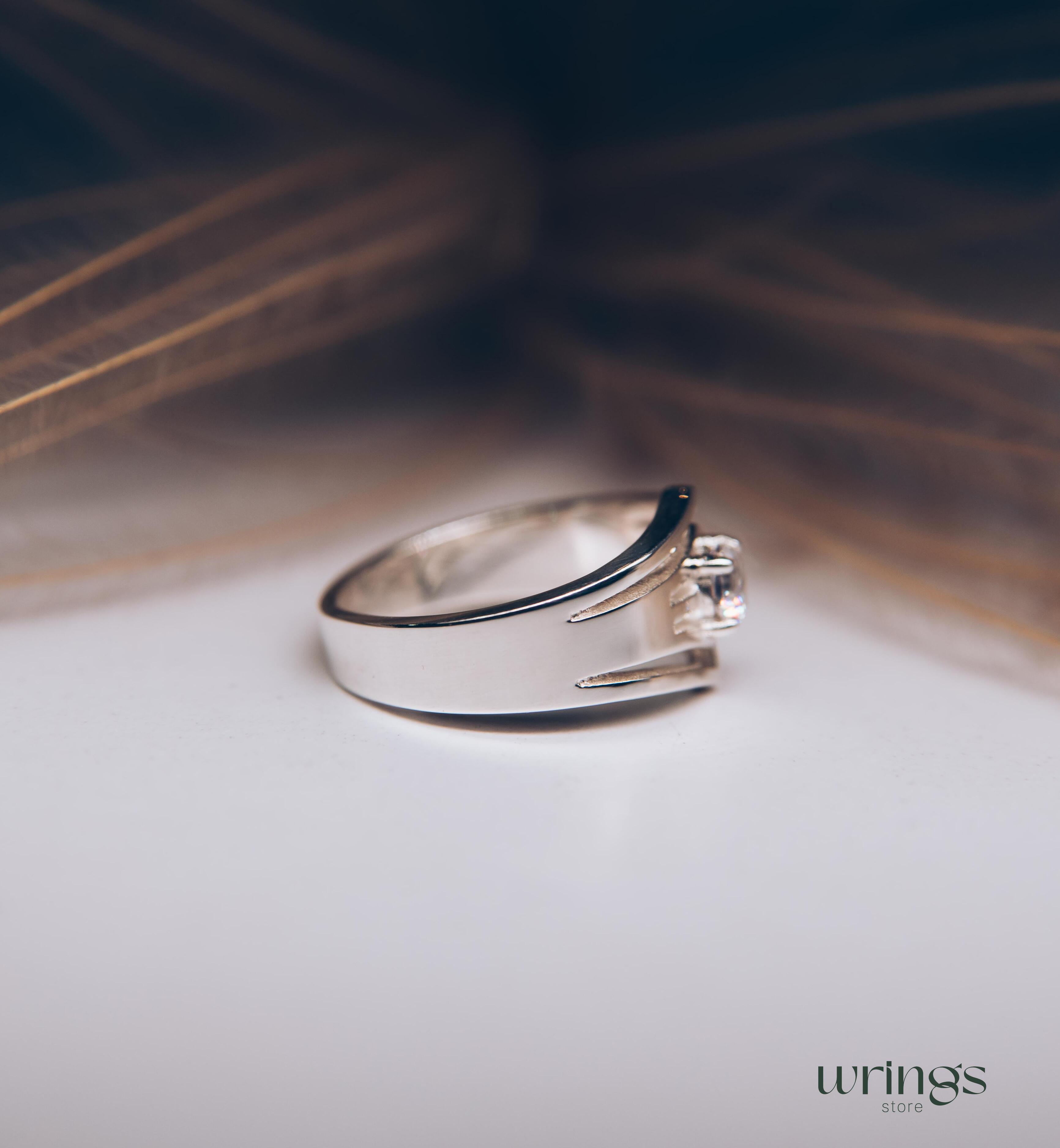 Cocktail Silver Chevron Band with Round Cubic Zirconia