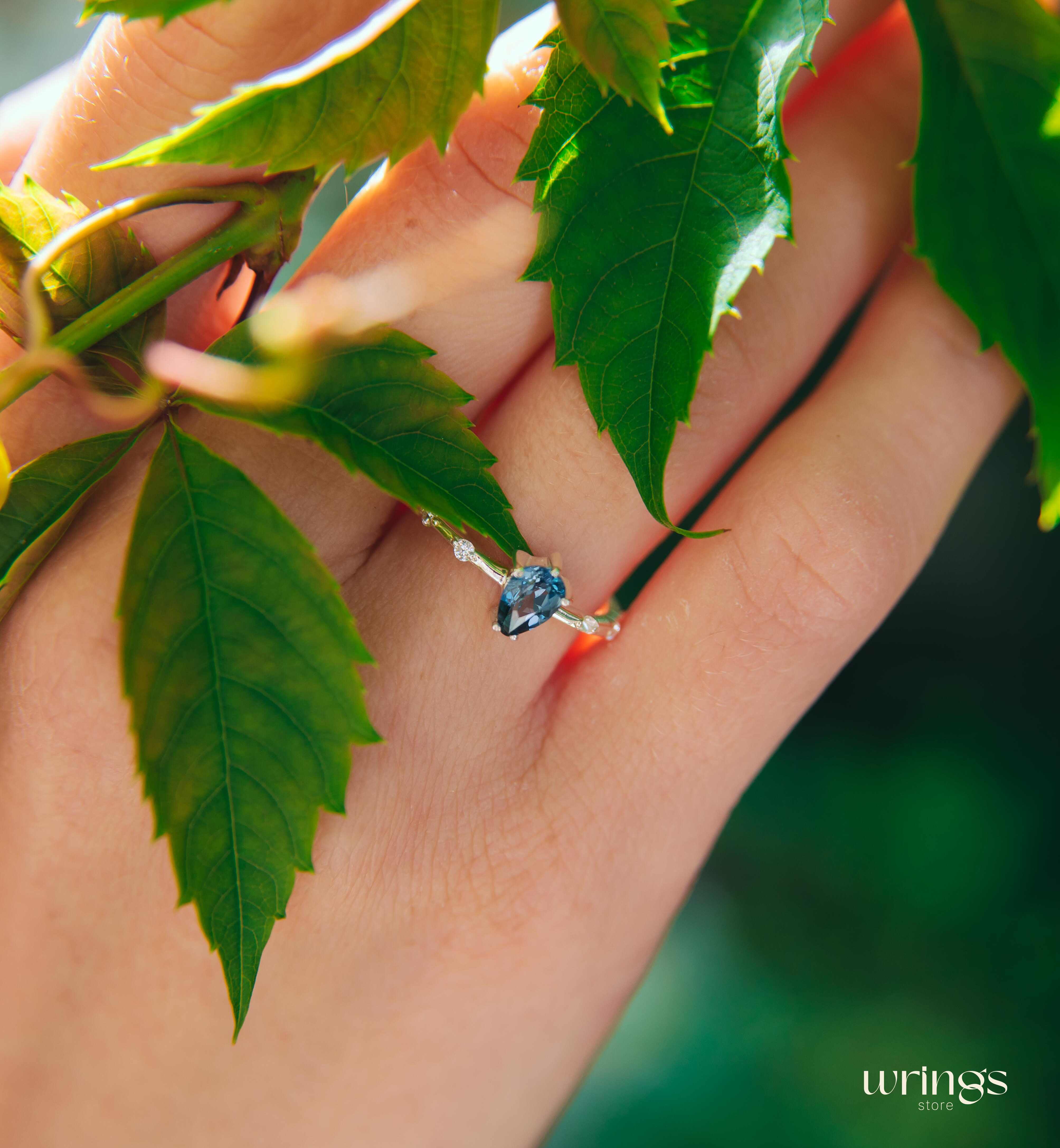 Pear Topaz & CZ Side Stone Engagement Ring Sterling Silver