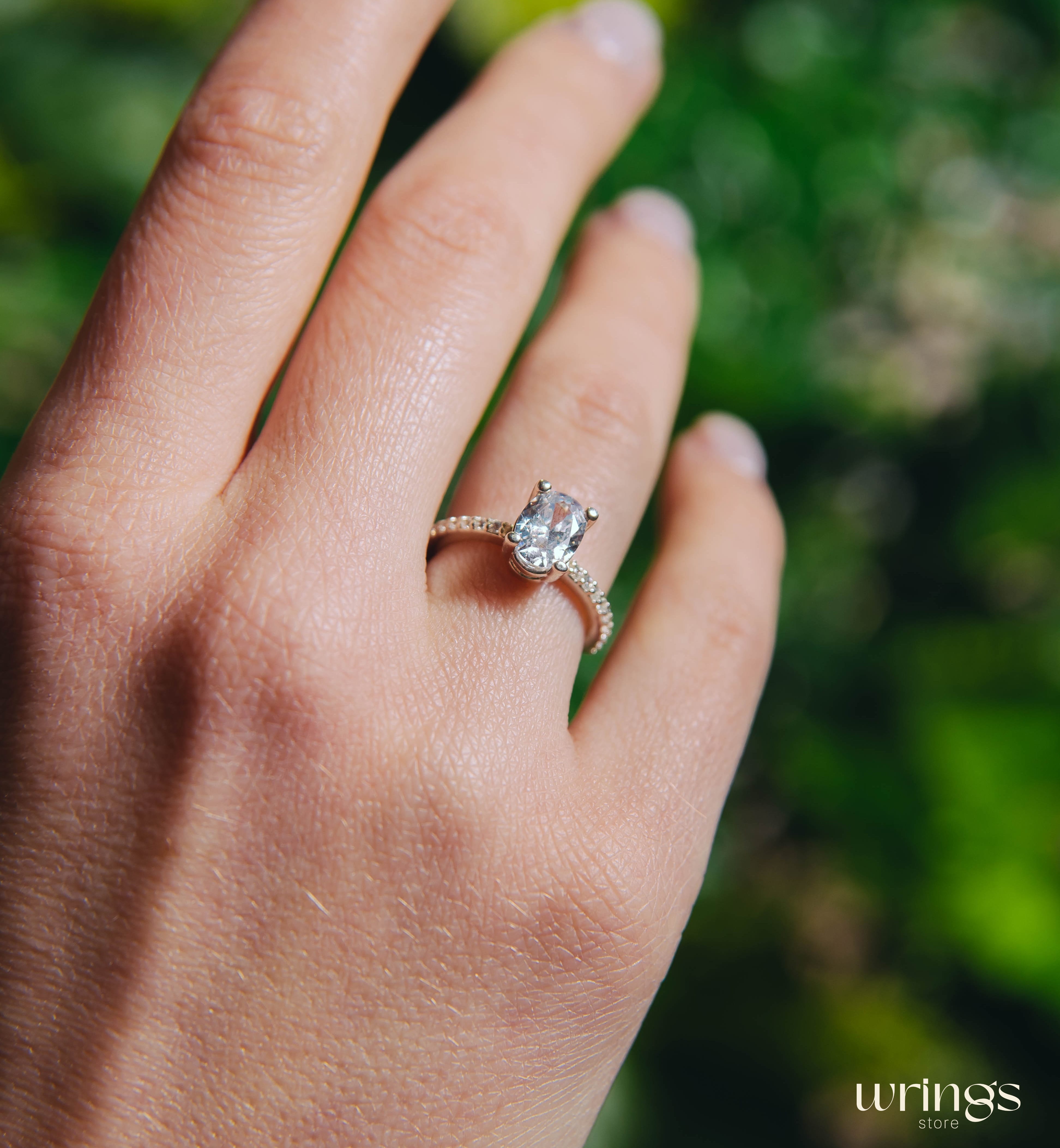 Large Oval Diamond CZ Engagement Ring Pave Side Stones