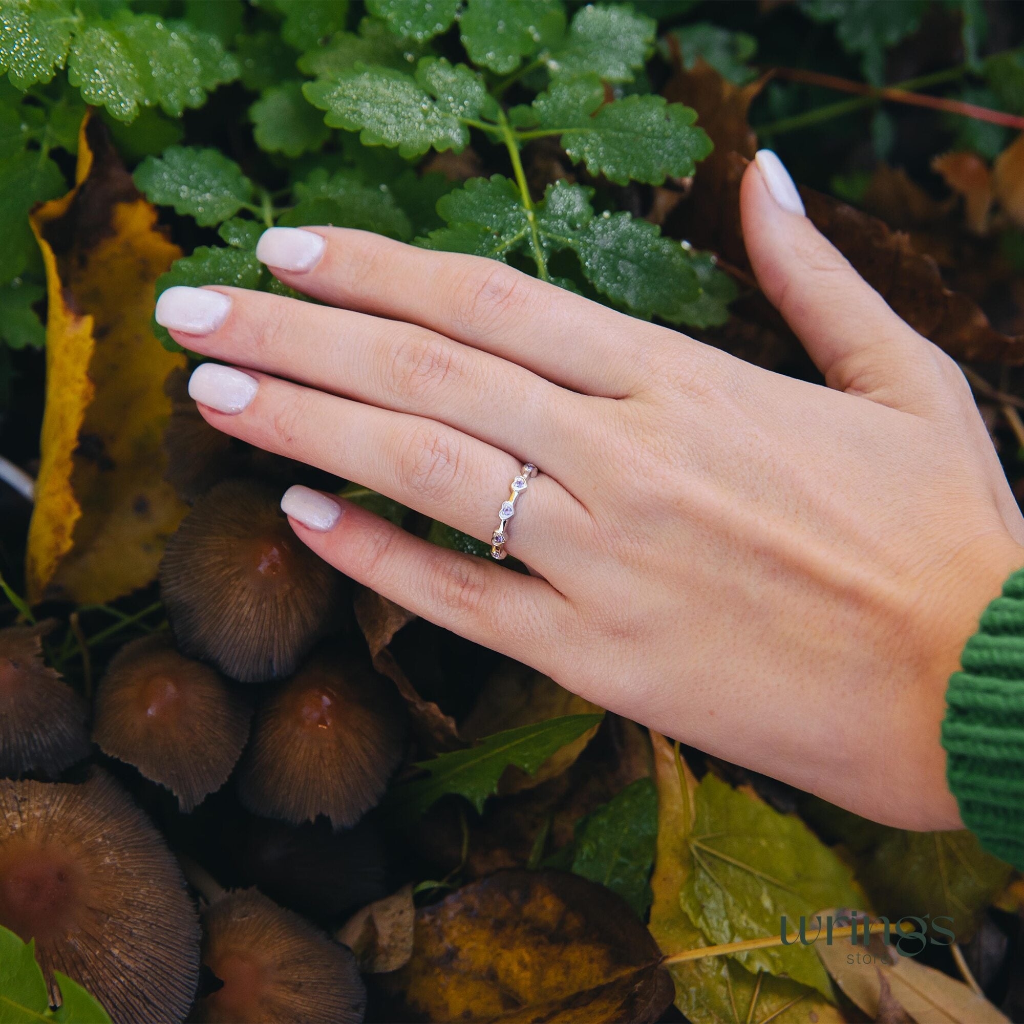 Delicate Amethysts in Multi Hearts Silver Promise Ring