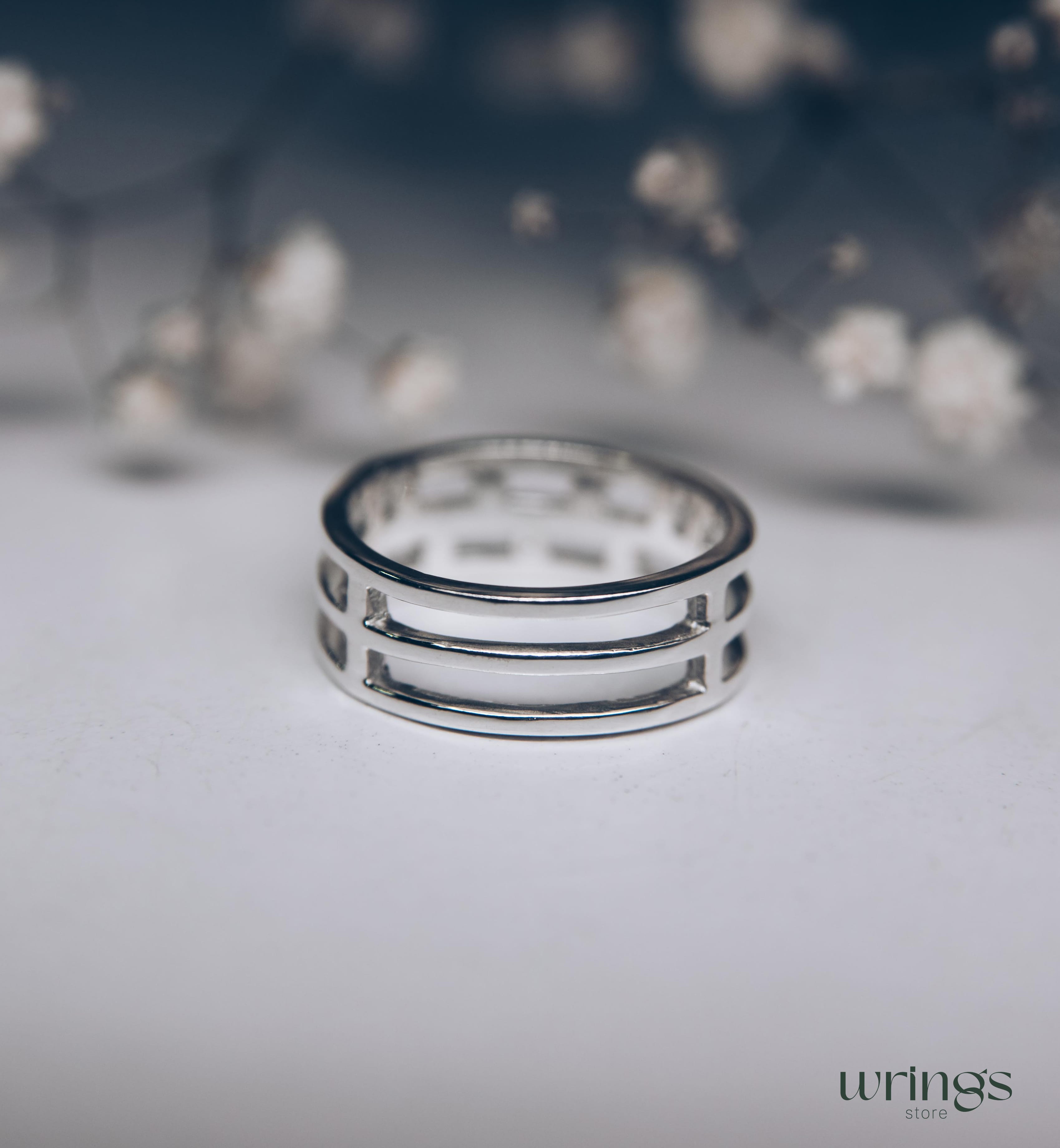 Stylish Black Diamond Band for Women Open Design Silver