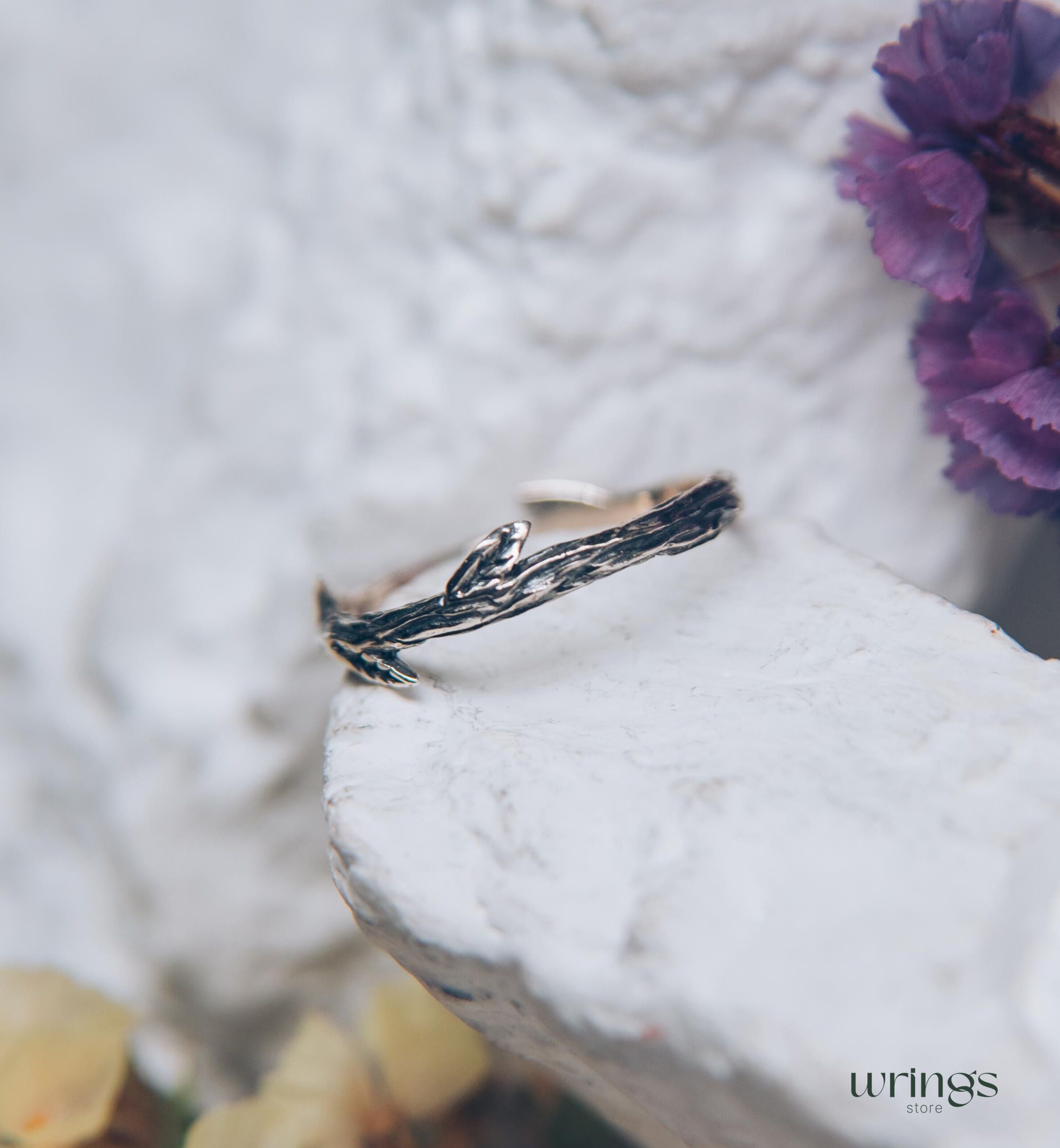 Sticking Leaves Minimalist Branch Silver Ring