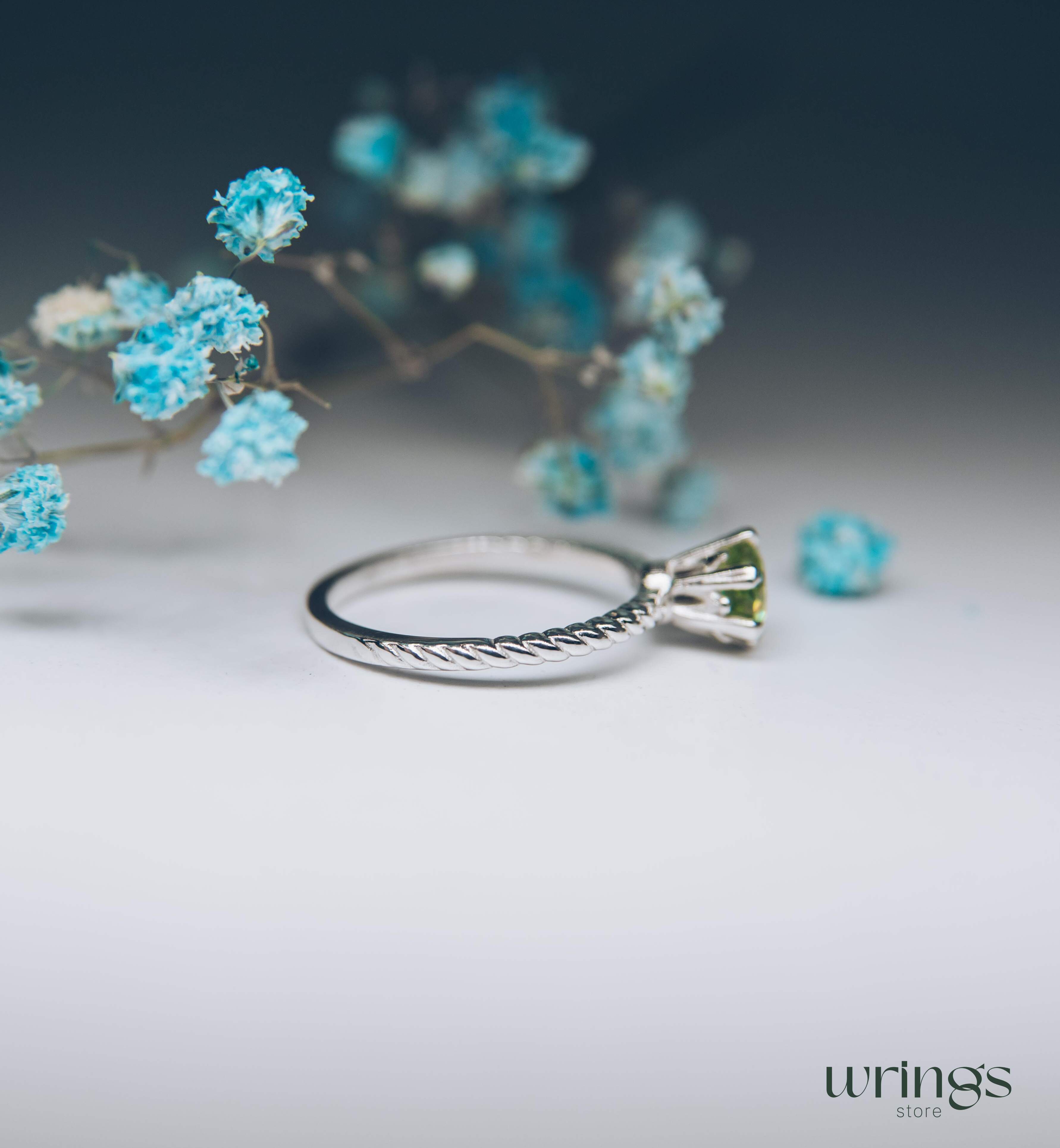 Large Green Peridot Engagement Ring Prong Solitaire