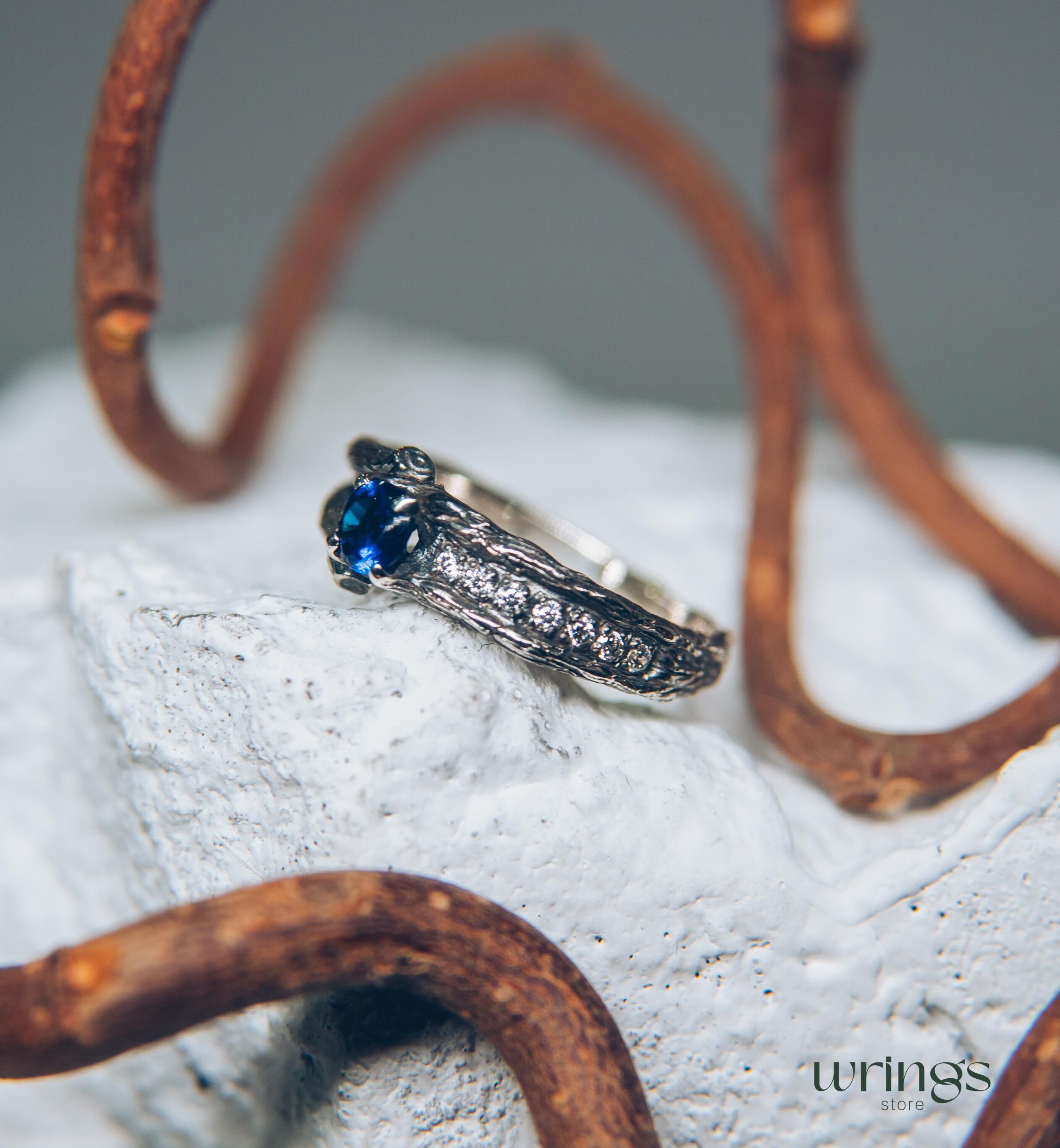 Two Silver Branches & Sapphire Engagement Ring fo Her