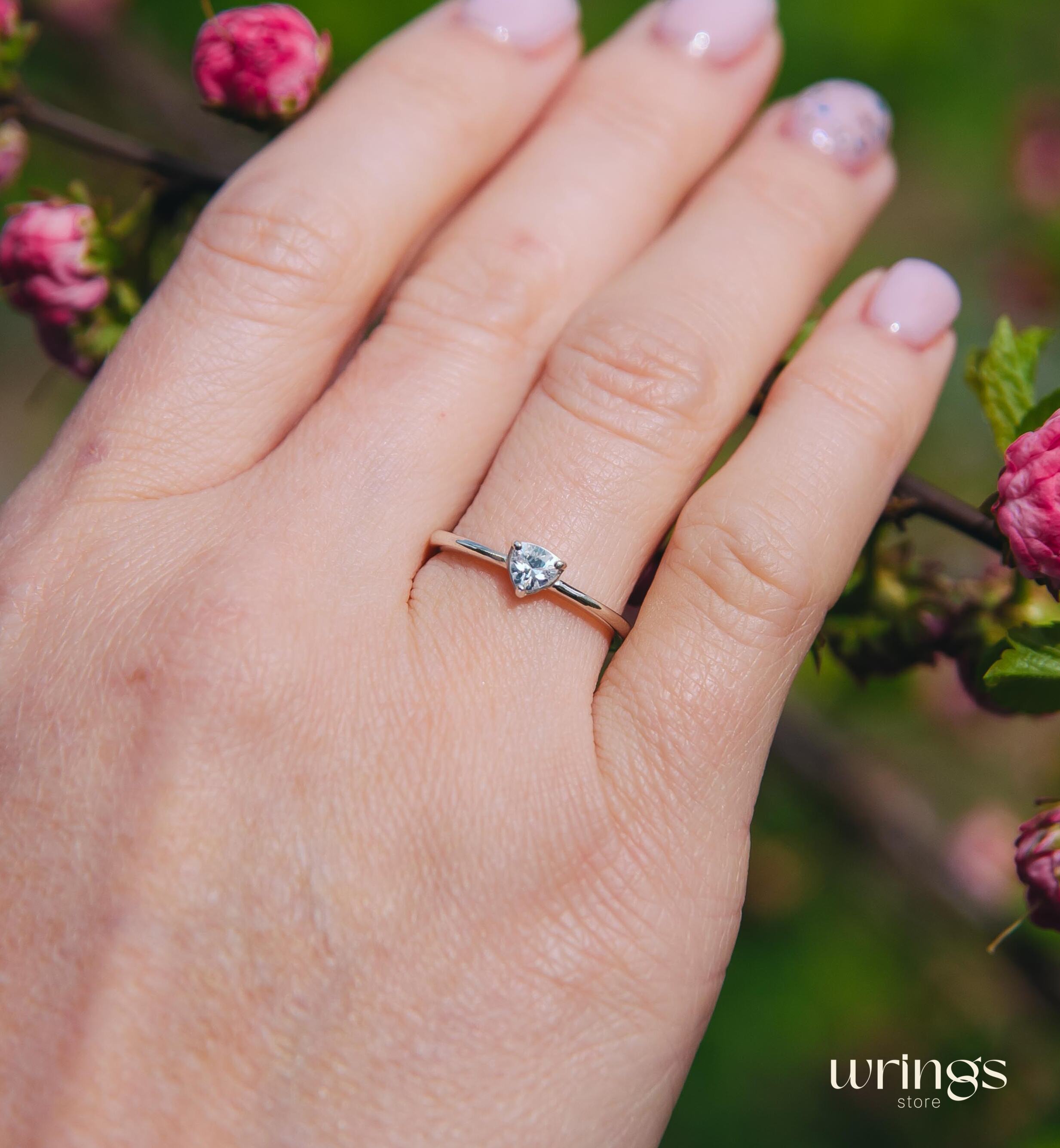 Small Trillion Stone Classic Solitaire Engagement Ring 925