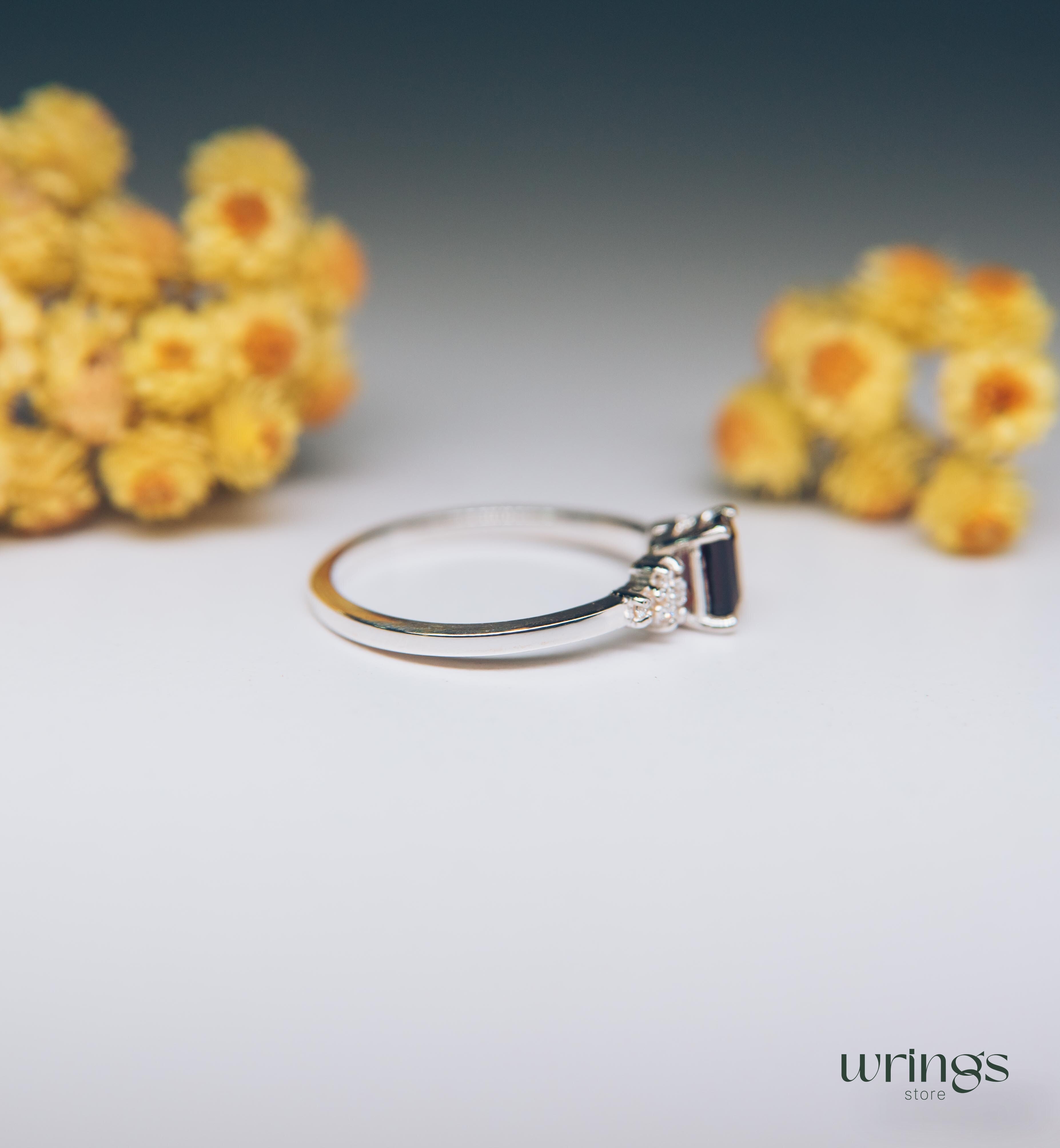 Octagon Garnet & Multi Side Stones Cluster Ring Silver