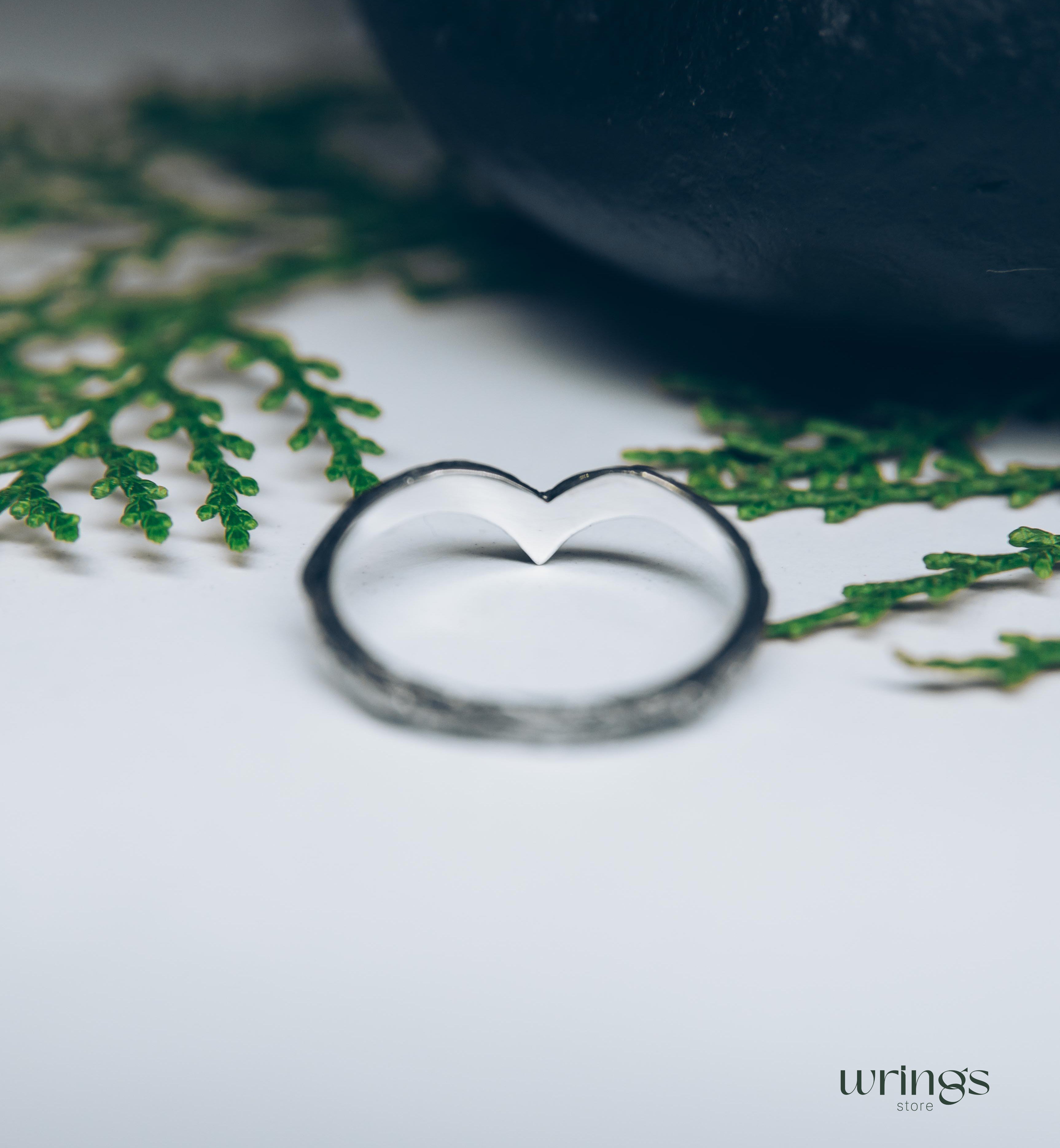 Tree bark Silver Simple Chevron Wedding Band