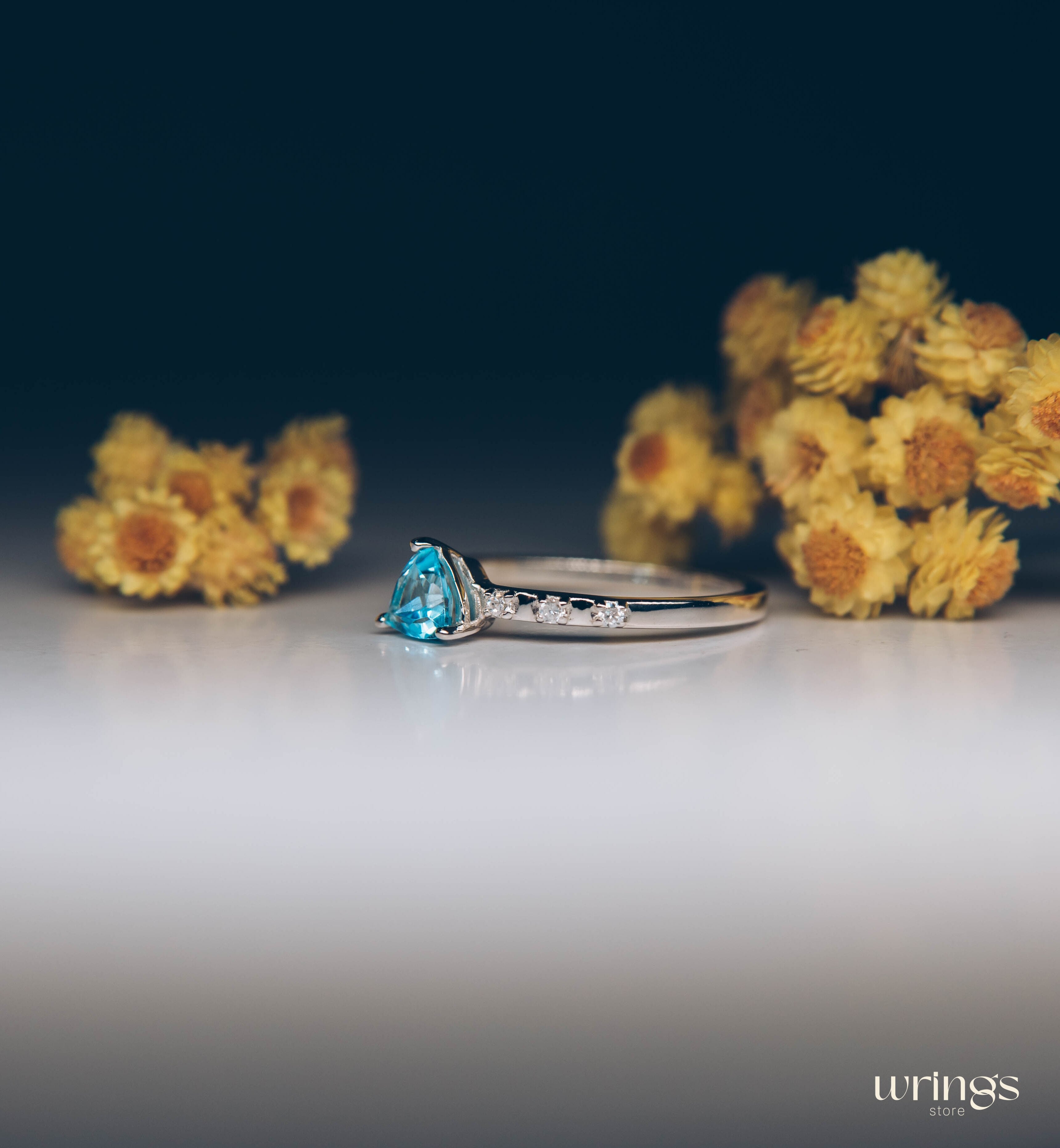 Pretty Trilliant Swiss Topaz Engagement Ring & Accents