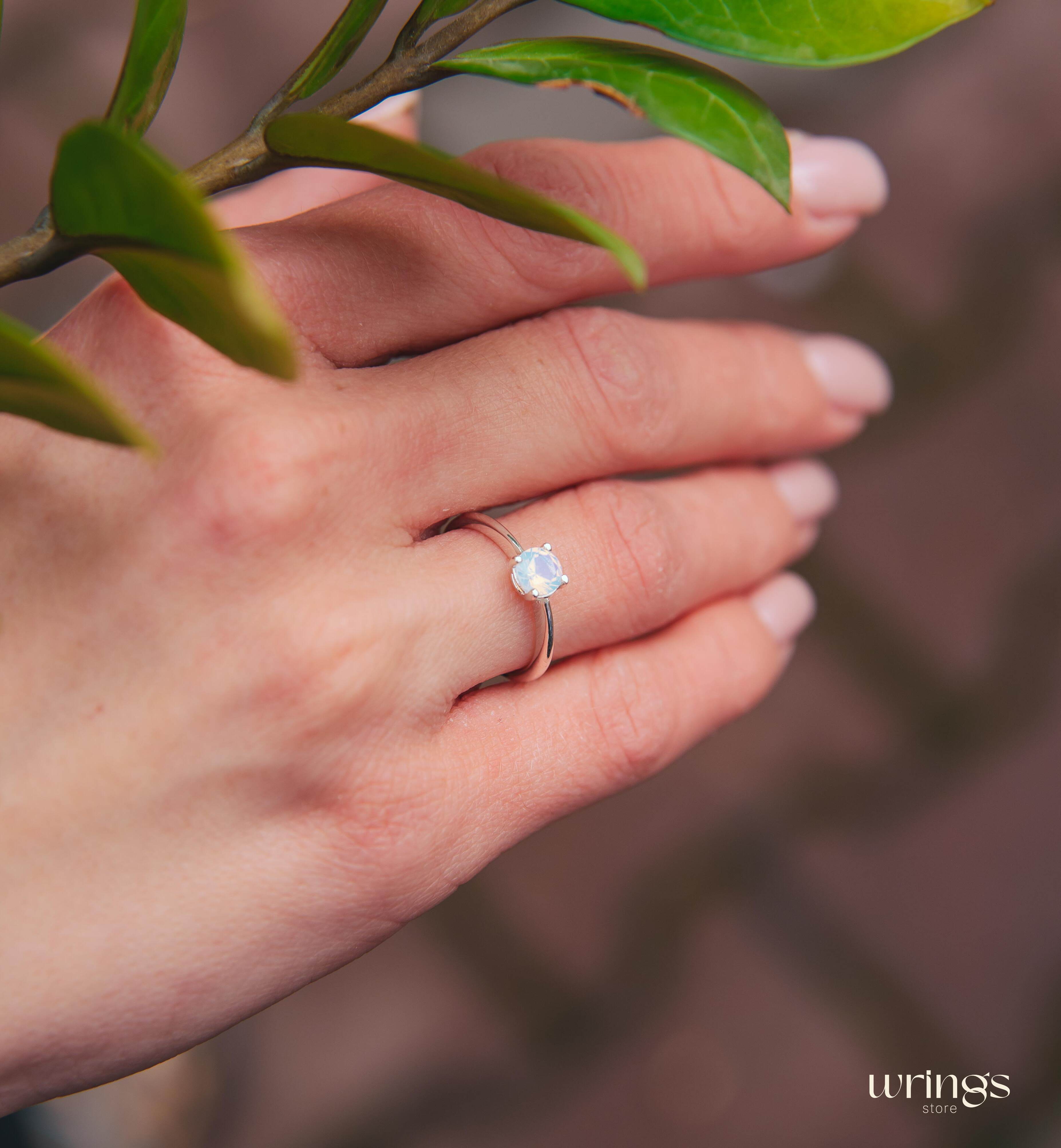 Round Moonstone Classic Silver Solitaire Engagement Ring