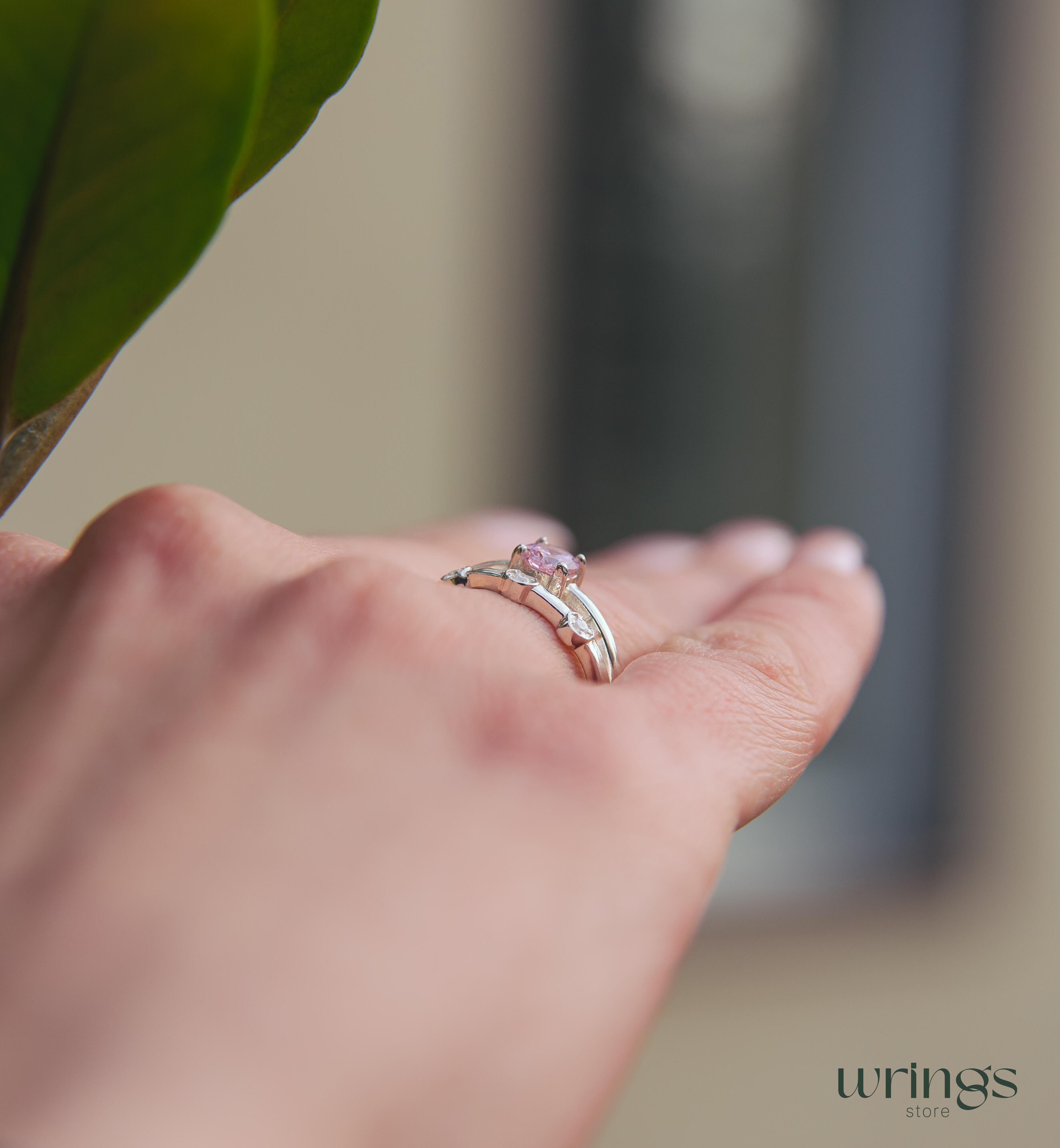 Split Shank Amethyst Engagement Ring with 3 Accent stones