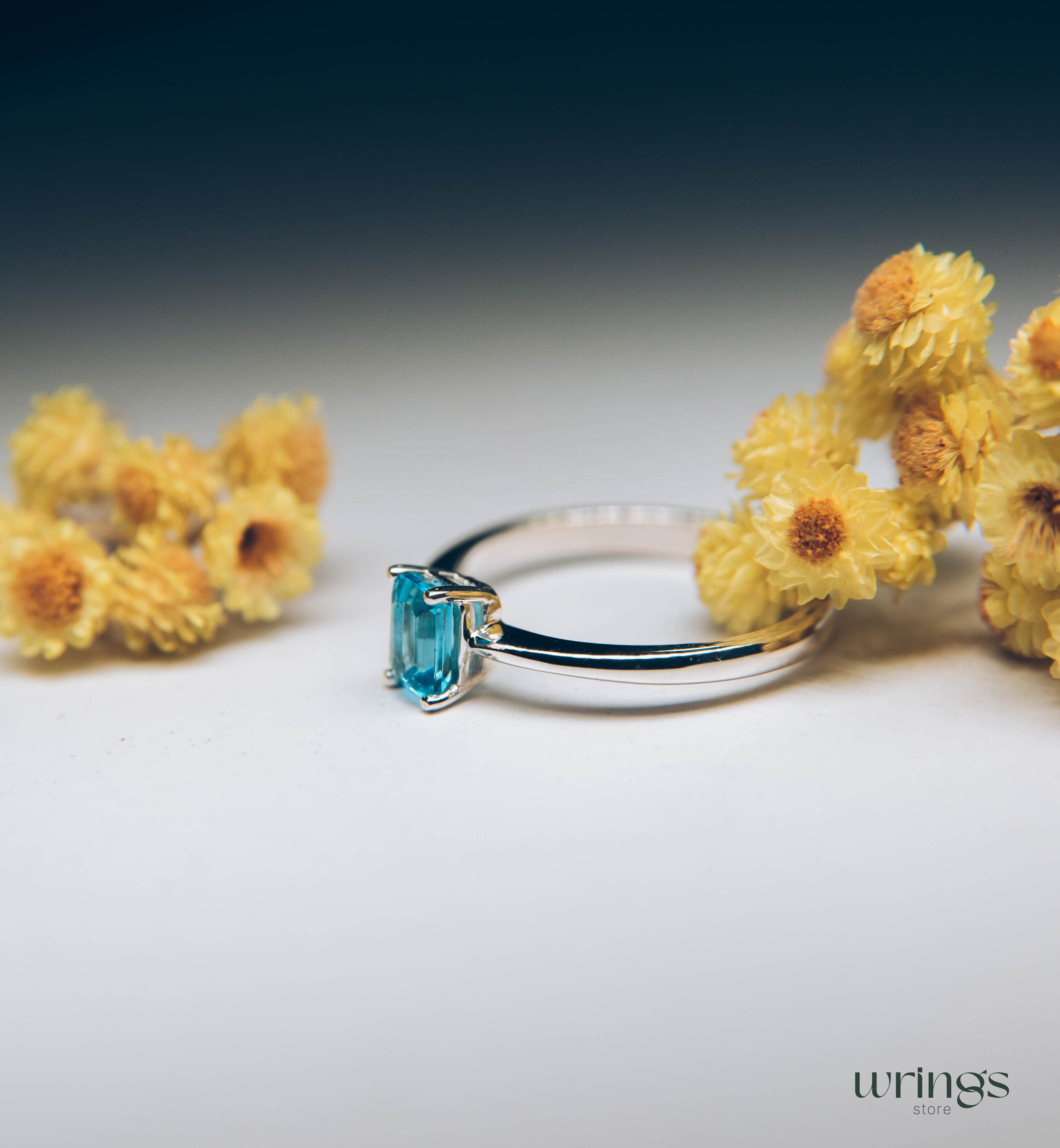 Topaz Gemstone Silver Octagon Solitaire Engagement ring