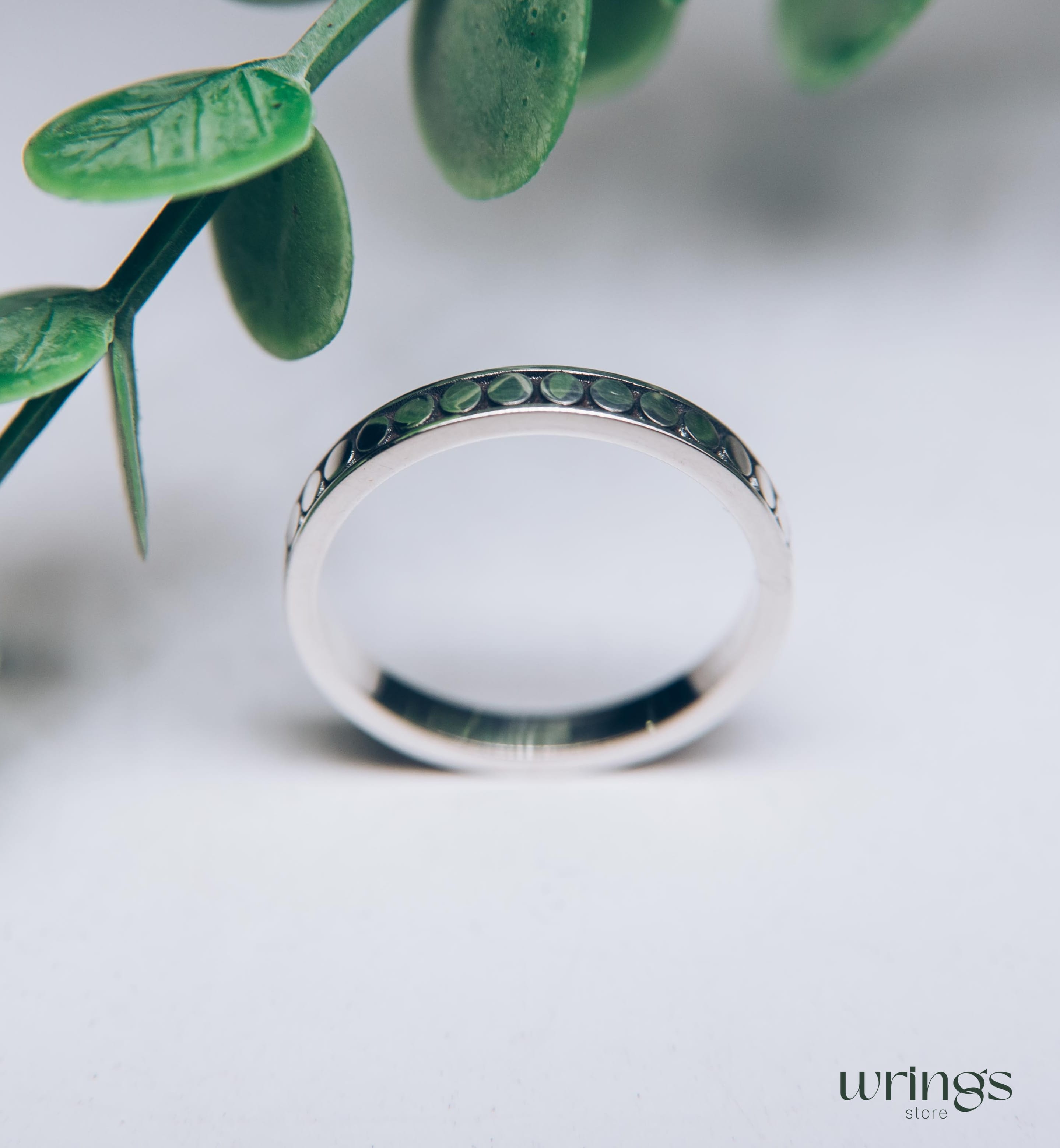 Engraved Dots Ring Minimalist Design Sterling Silver
