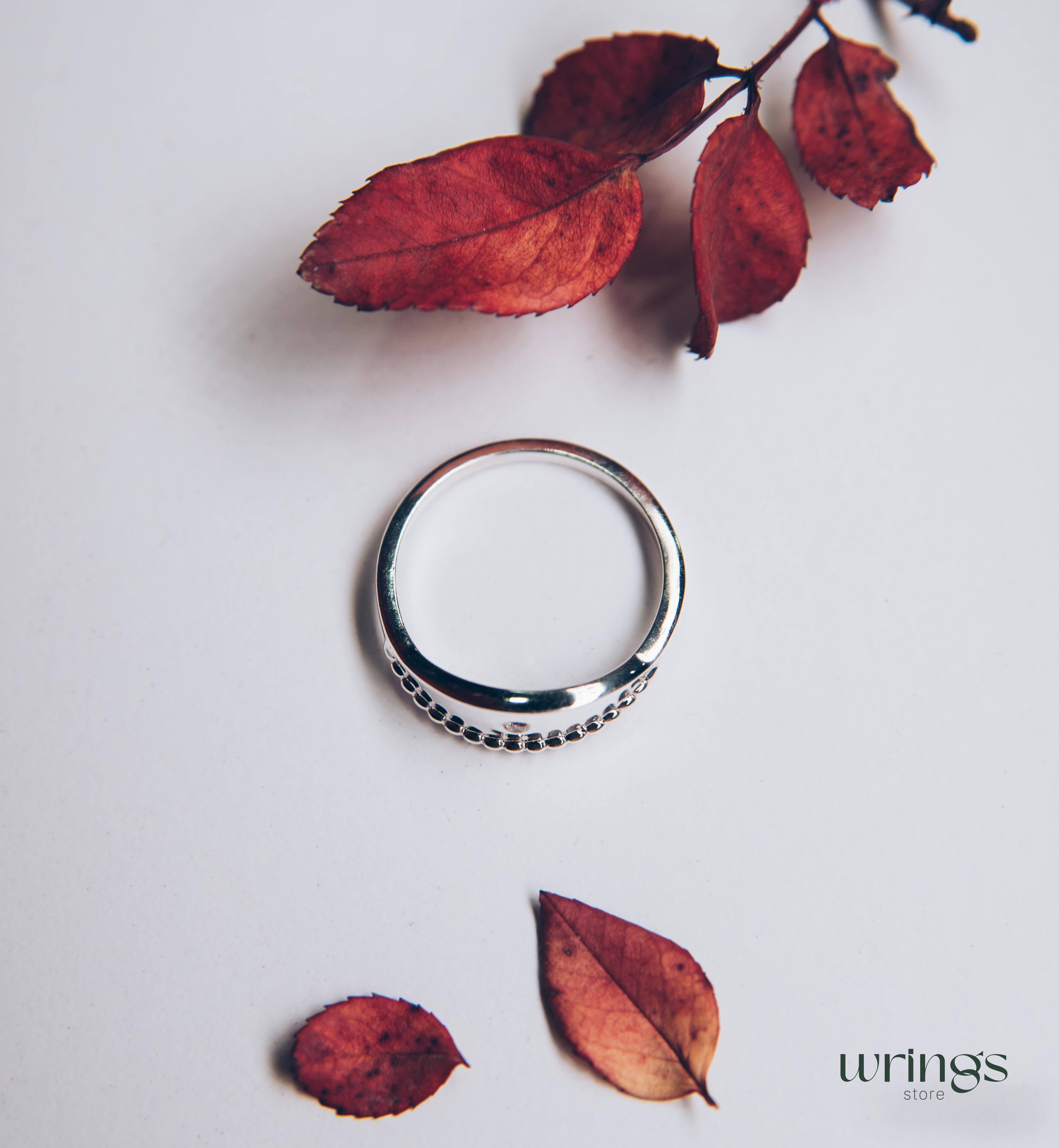 Unique Sterling Silver Boho Wedding Ring with Diamond