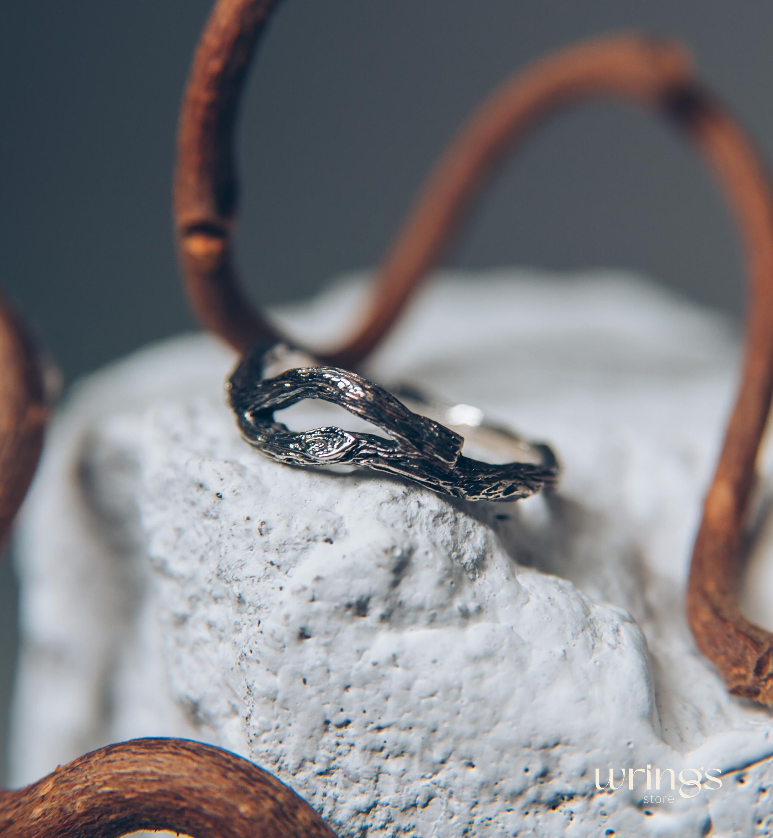 Small Curved Branch & Knot Silver Boho Everyday Ring