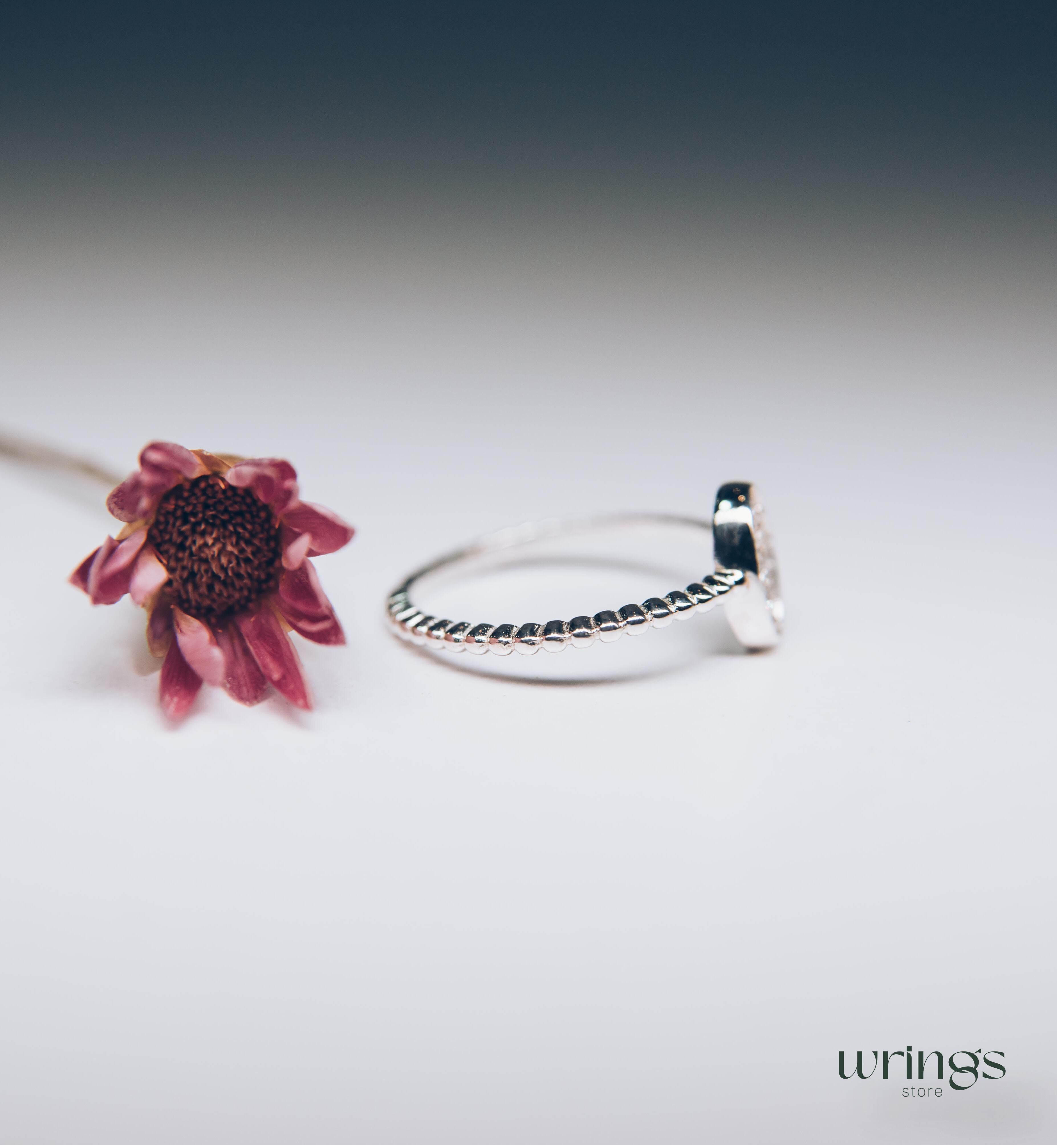 Pave Style Diamonds Bubble Oval Ring Silver