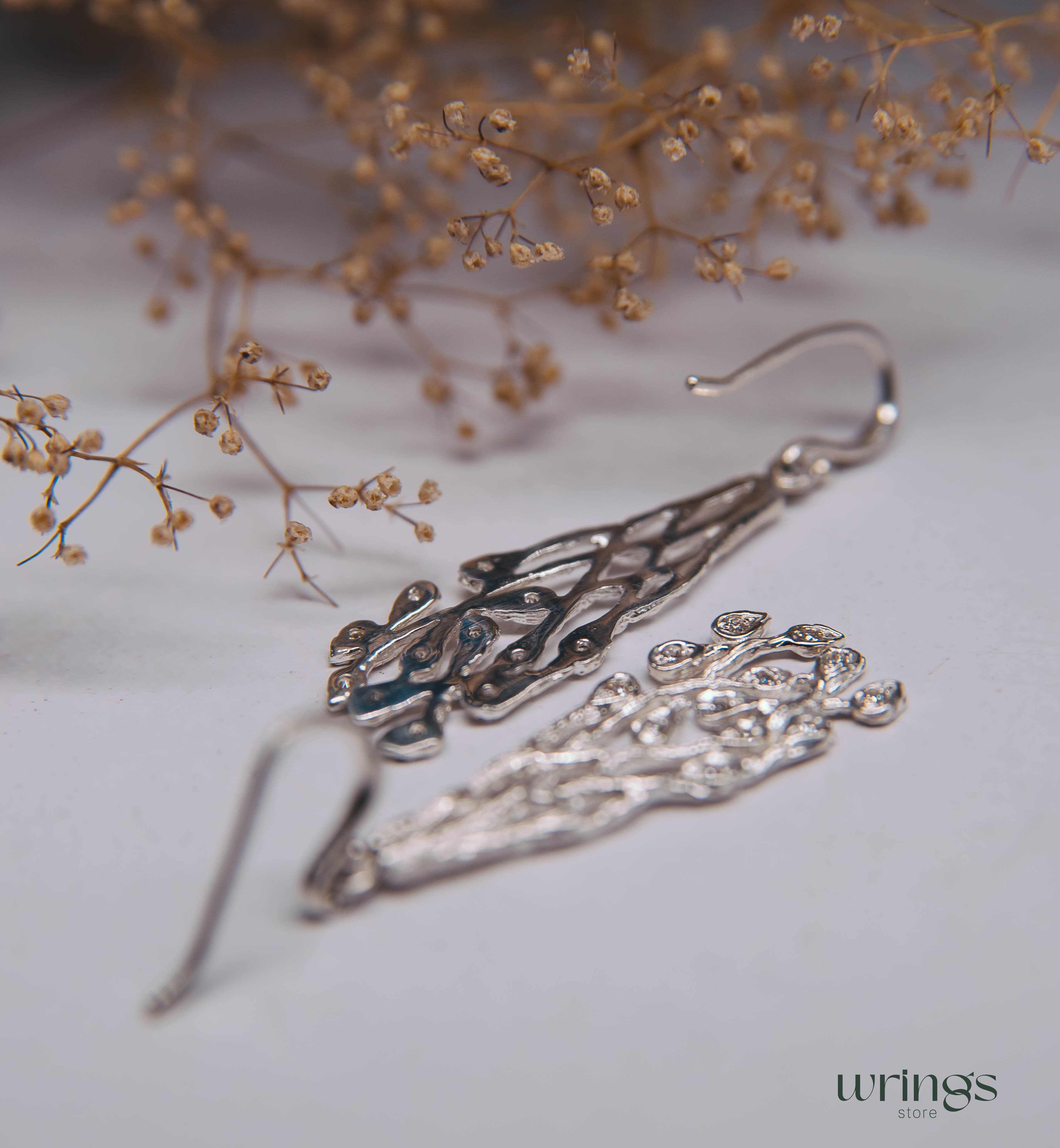Layering Branch Gemstone Earrings Silver Cottagecore