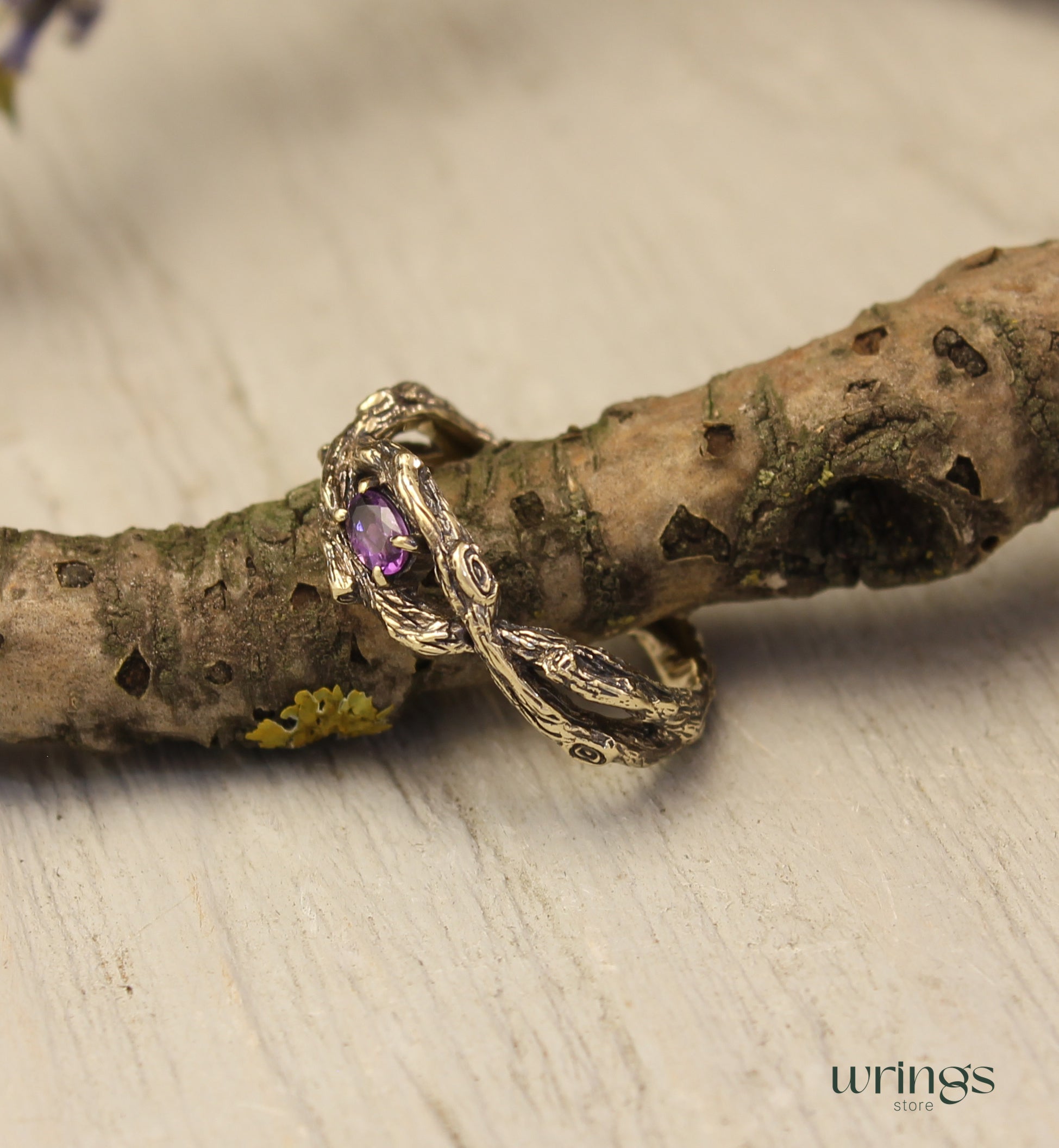 Sparkling Amethyst Infinity Branch Engagement Ring Gold