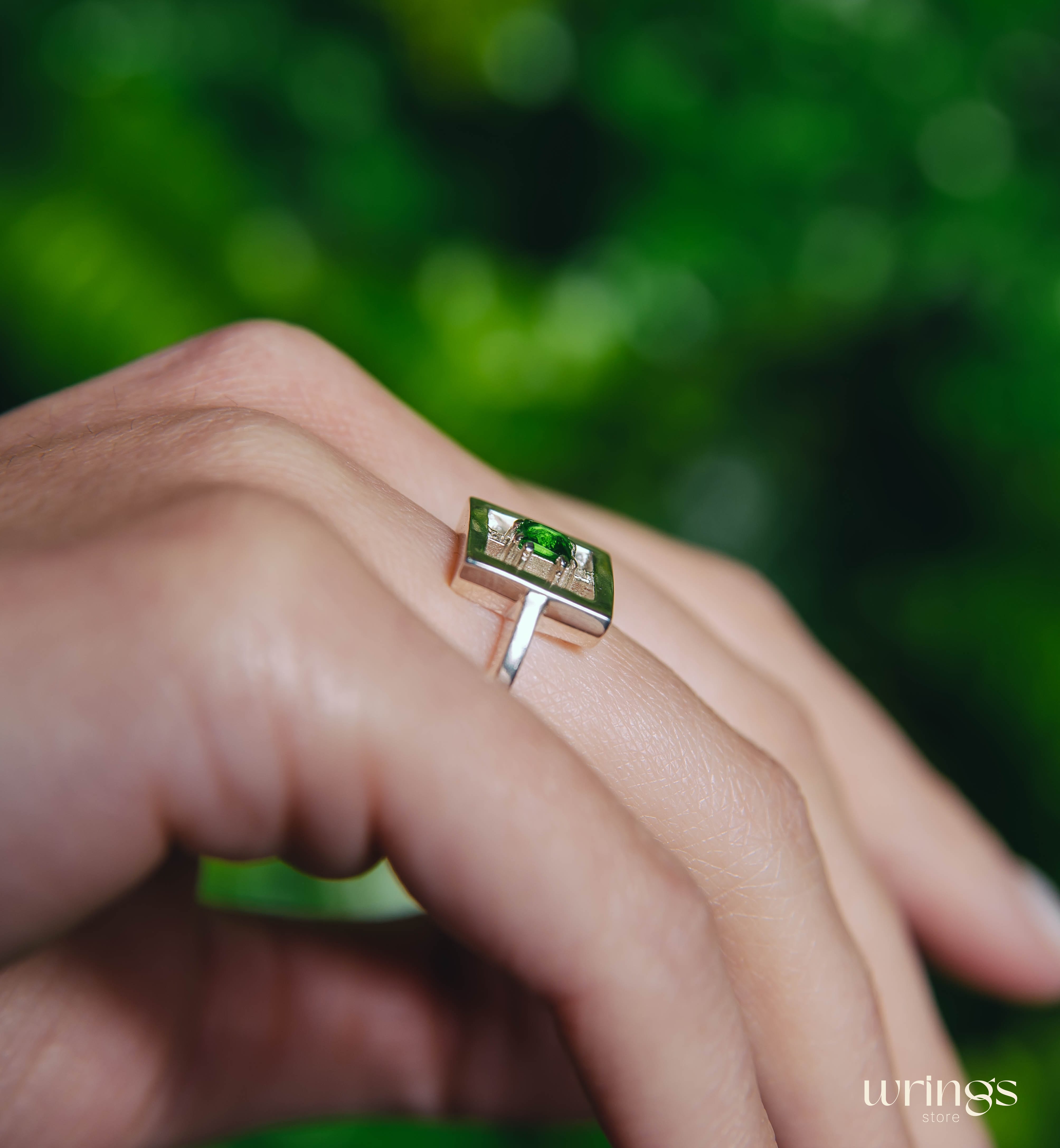 Open Silver Square Cocktail Ring with Custom Gemstone
