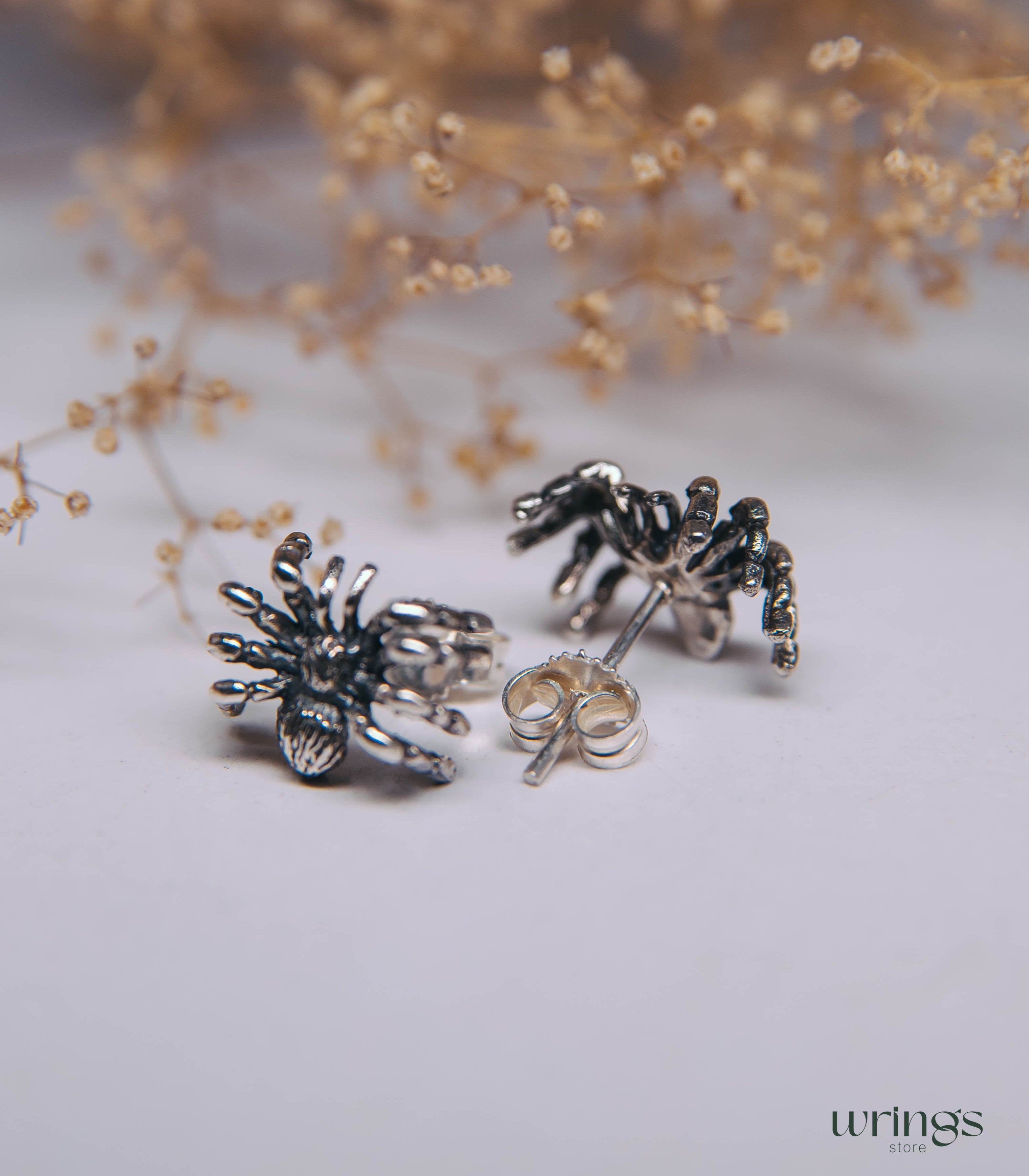 Tarantula Spider Earrings Stud Silver Gothic Style