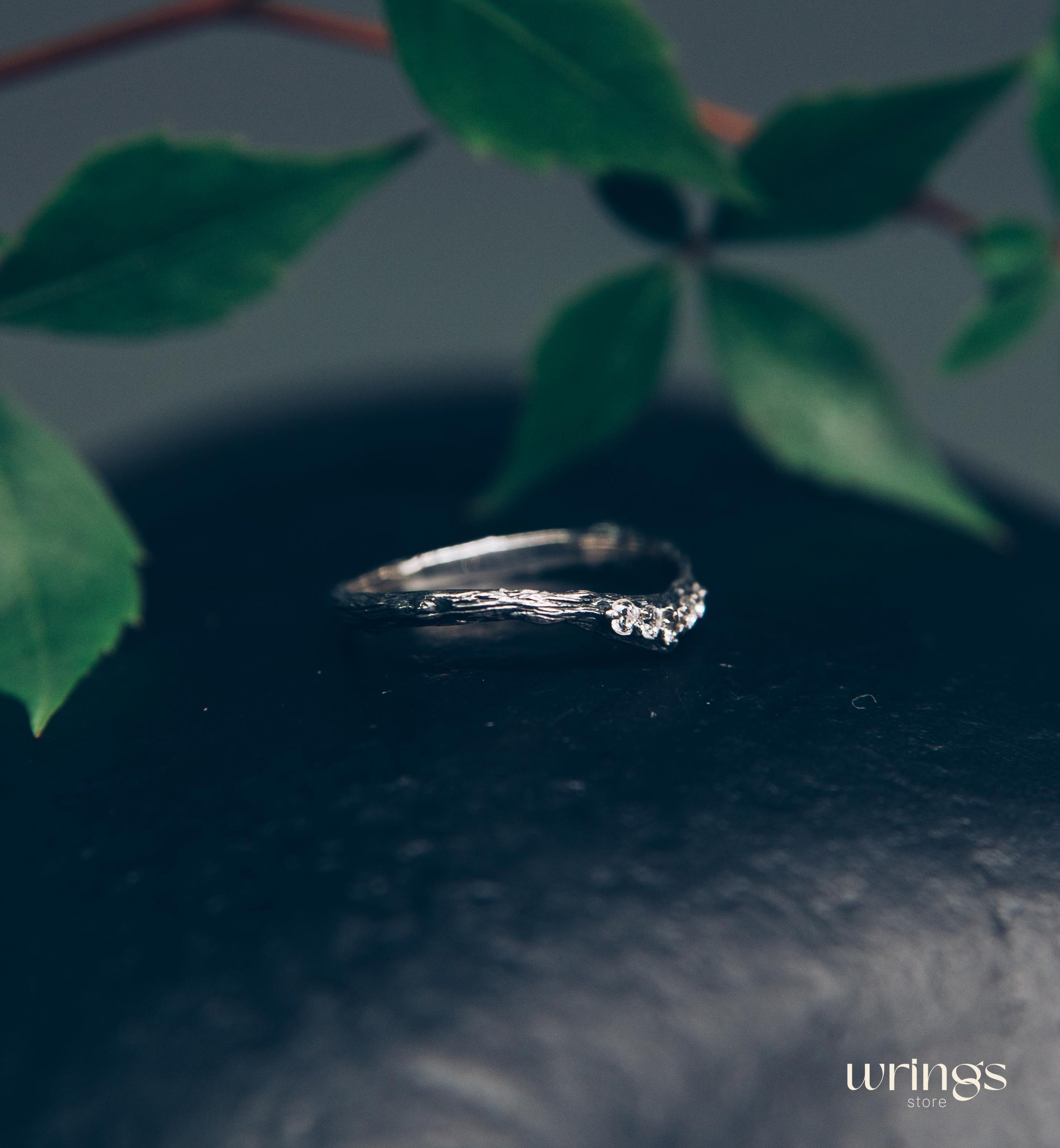 Thin Silver Chevron Wedding Band – Woodbark & Gems