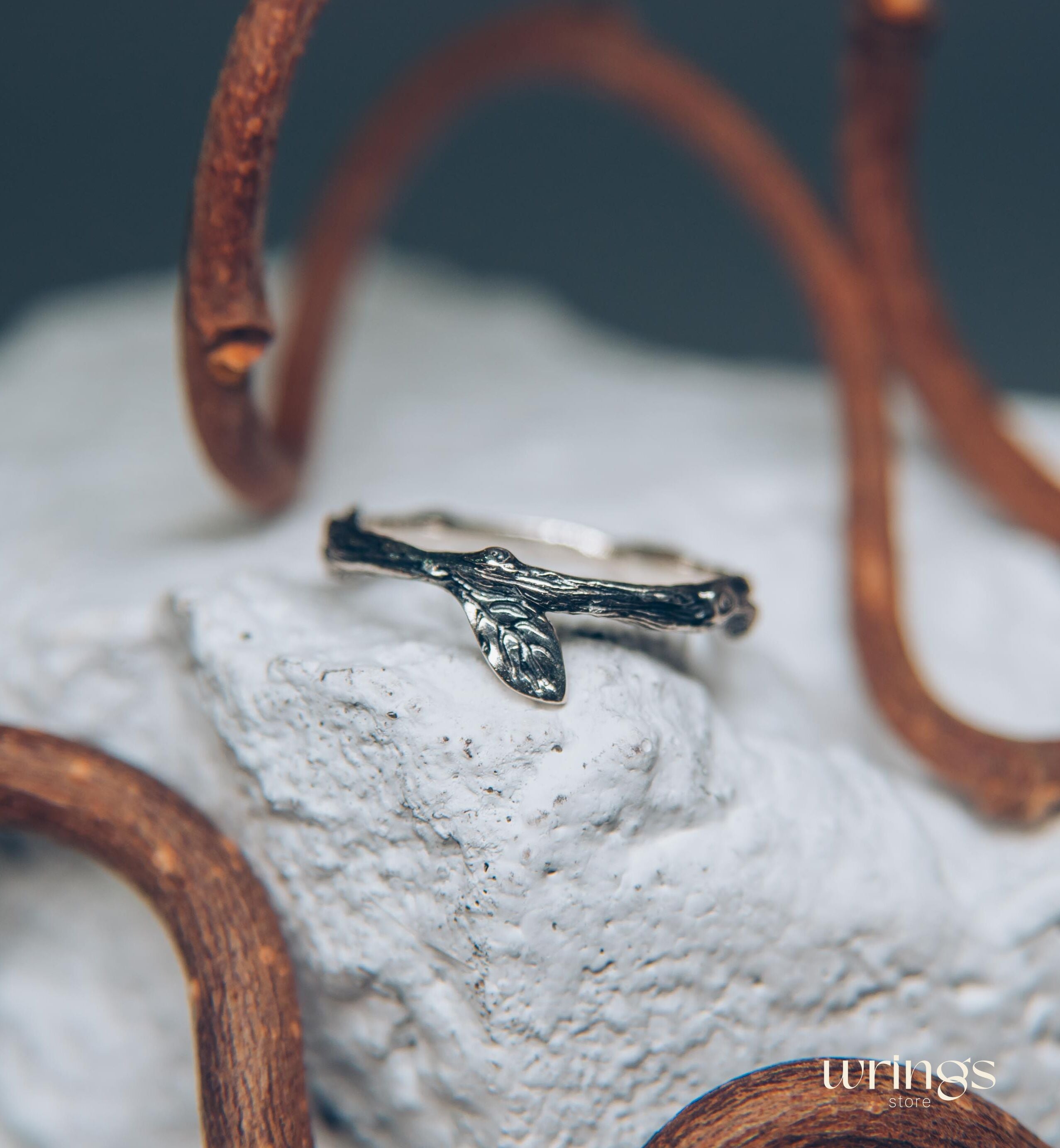 Dainty & Tiny Branch and Leaf Ring Sterling Silver
