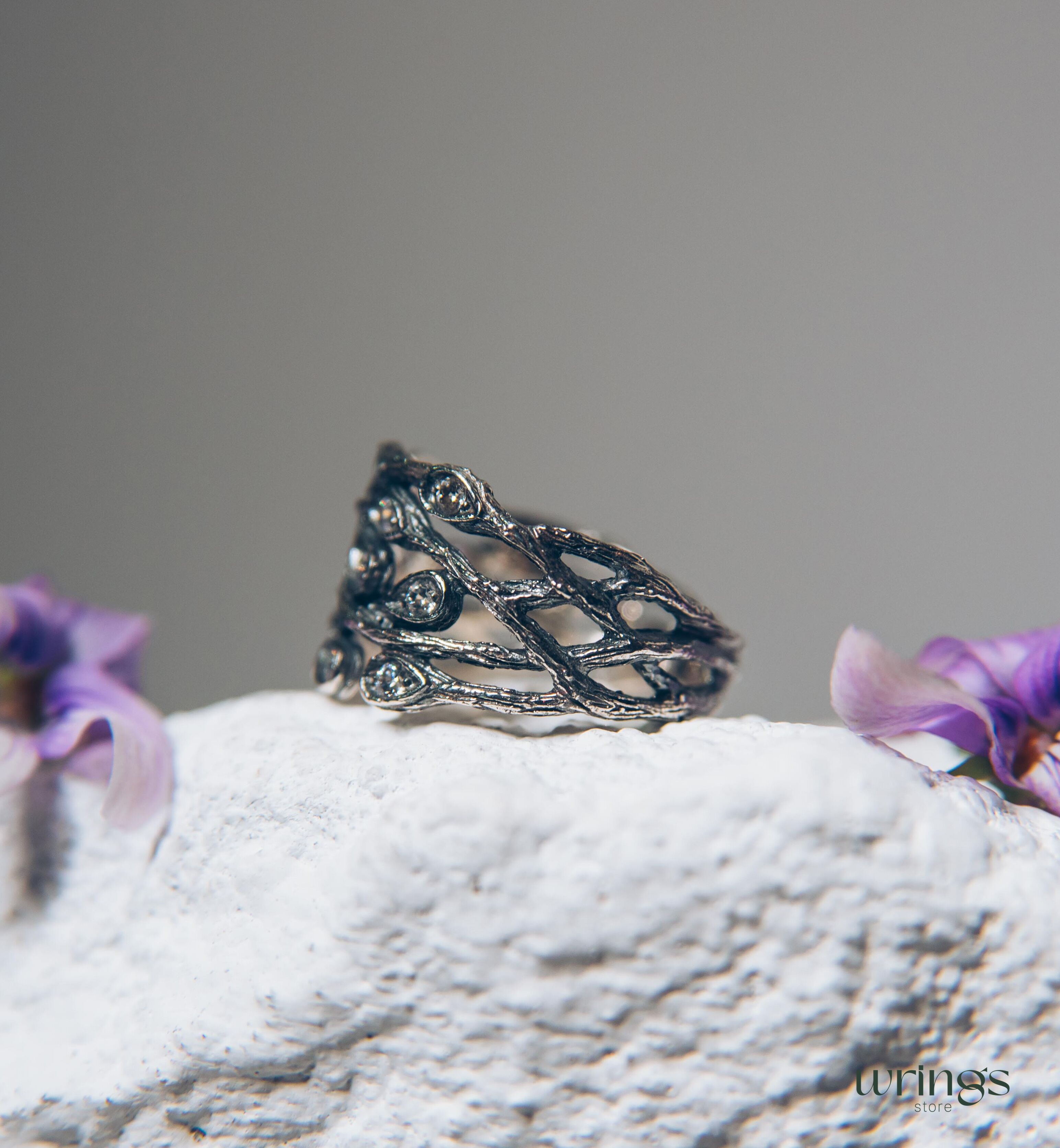 Wide Braided Branch Silver Womens Ring inspired by Nature