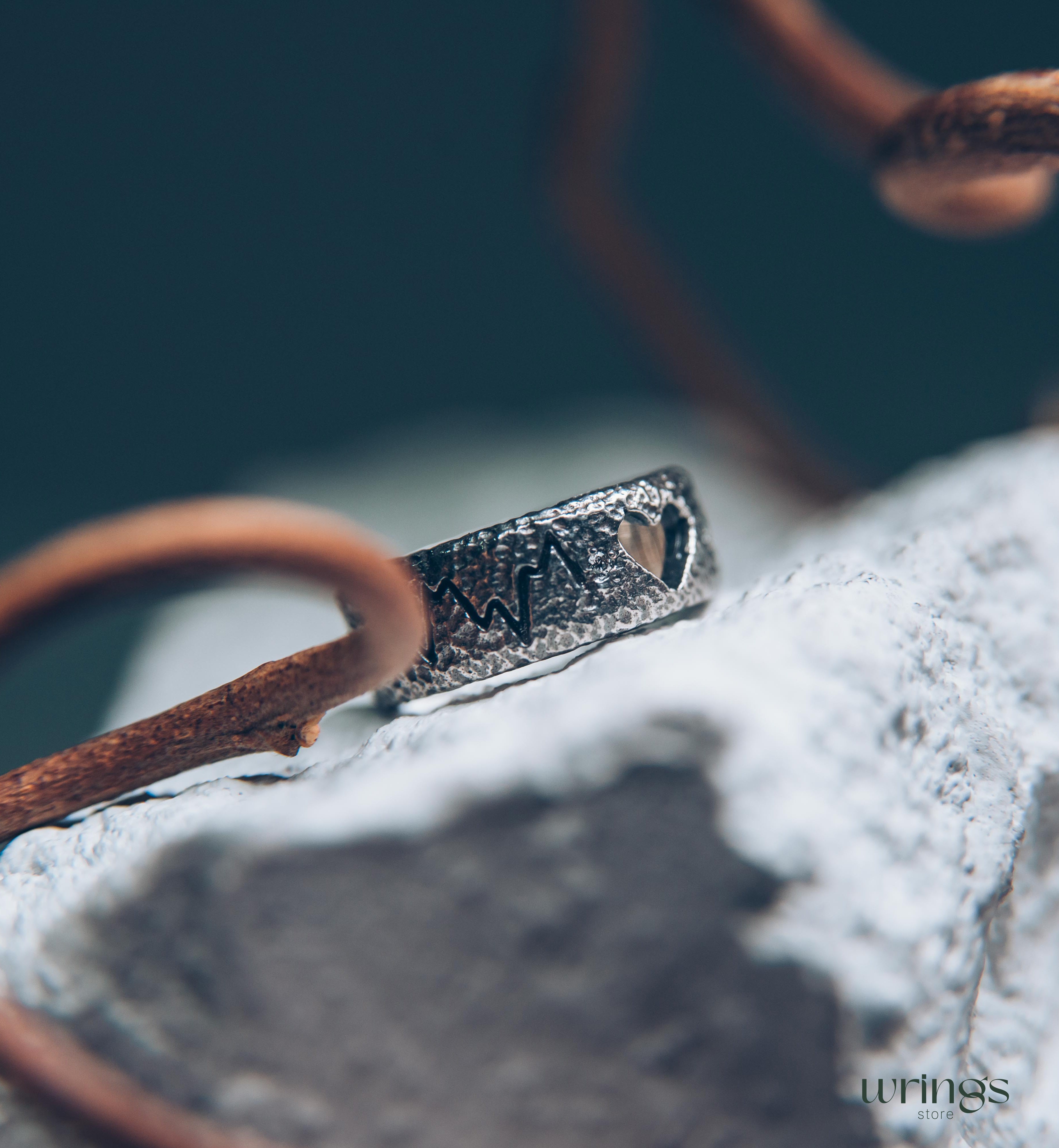 Open Heart Unique Silver Heartbeat Wedding Band