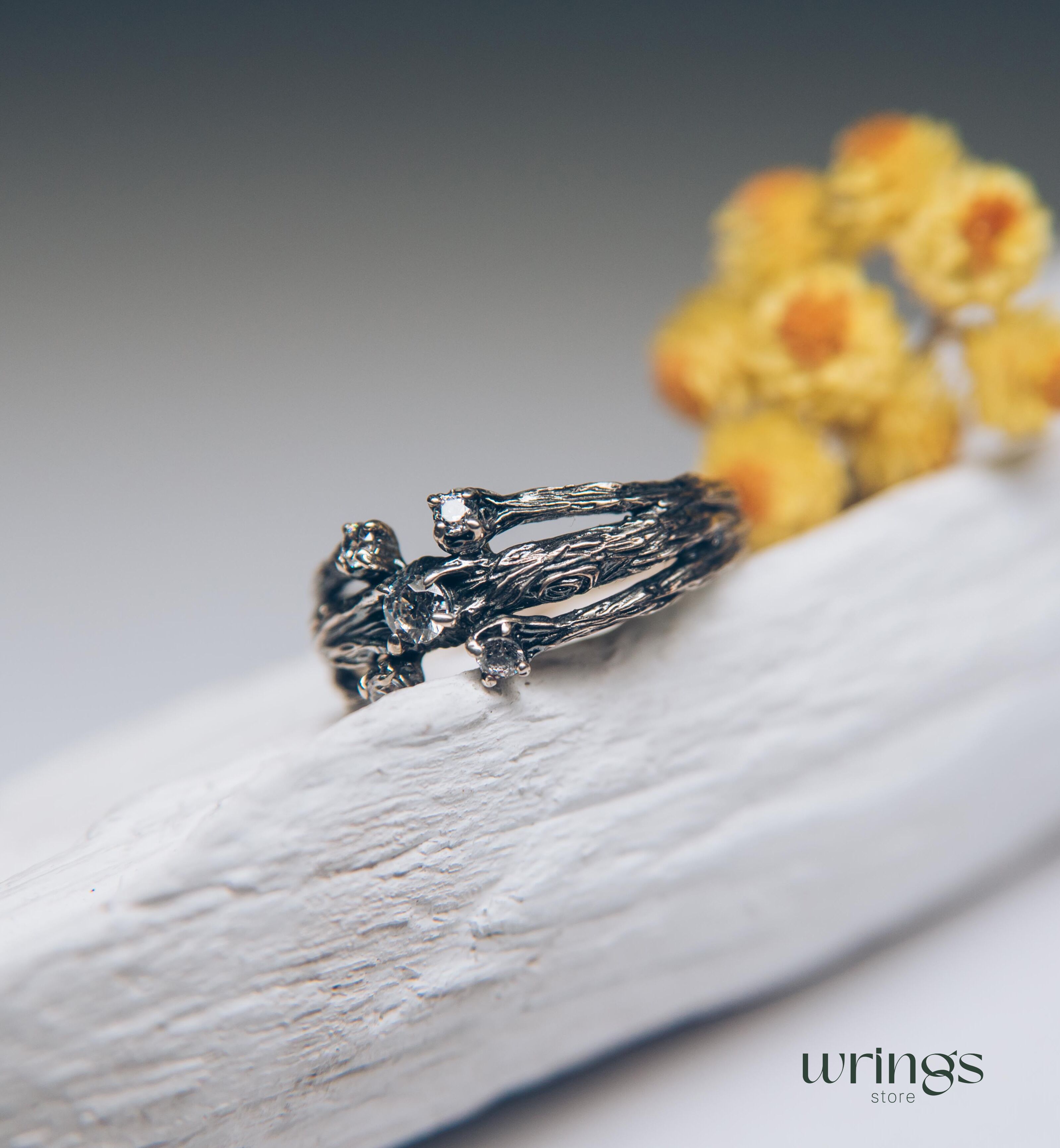 Three Branches & 5 Gemstones Womens Silver Ring