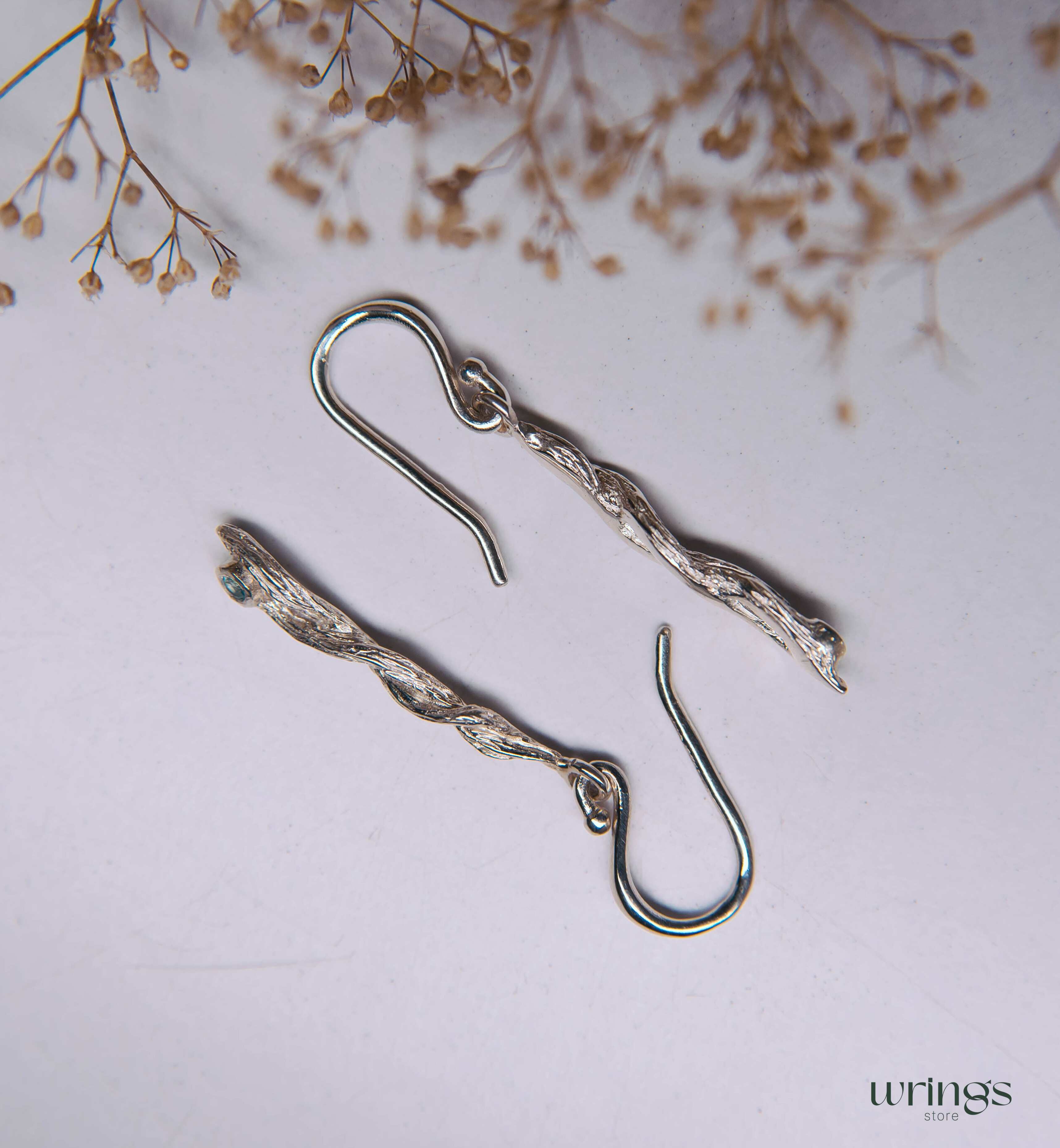 Infinity Tree Branch Dangling Drop Earrings with Topaz