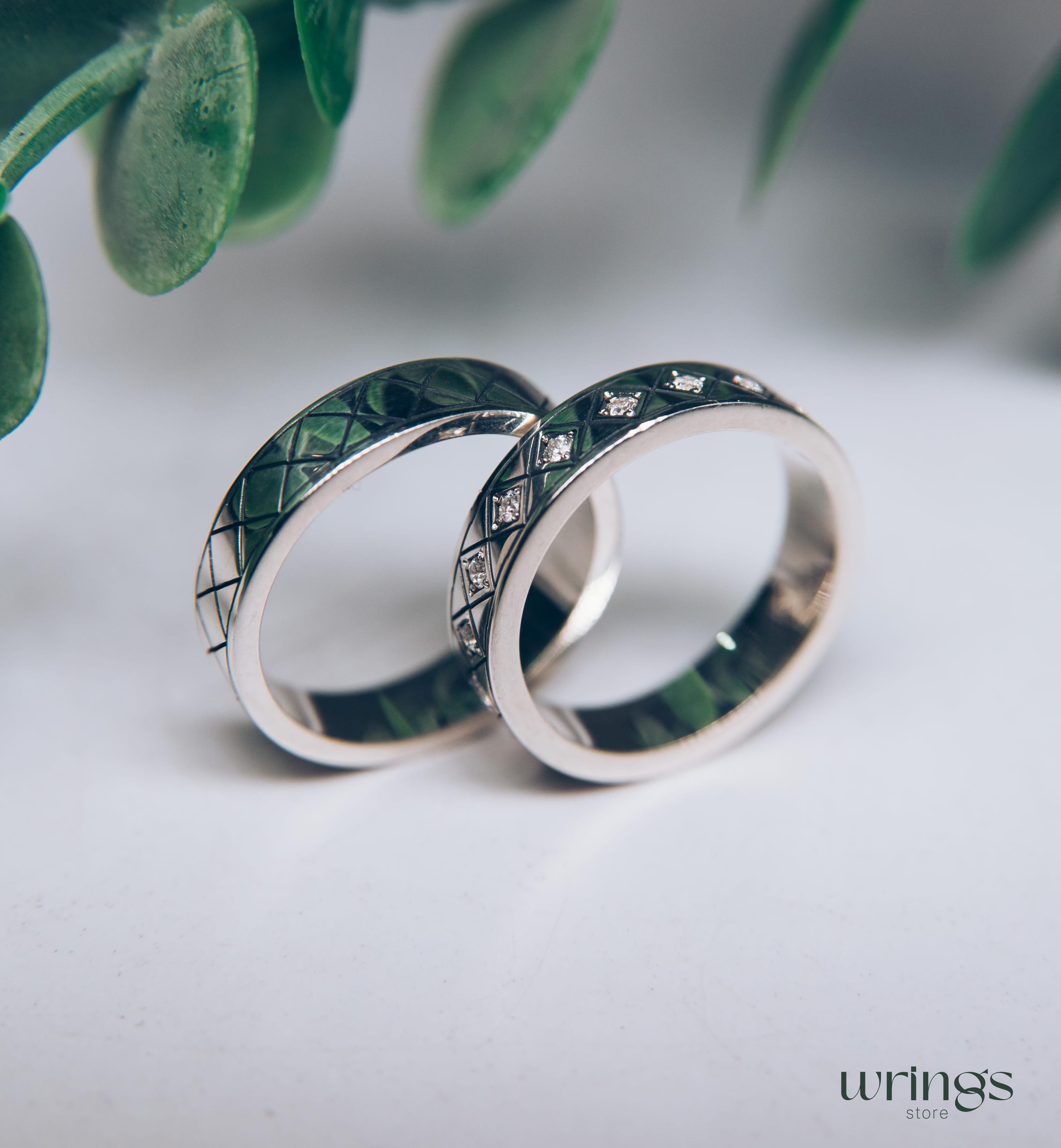 Rhombus Design Matching Wedding Bands Multi Gemstone