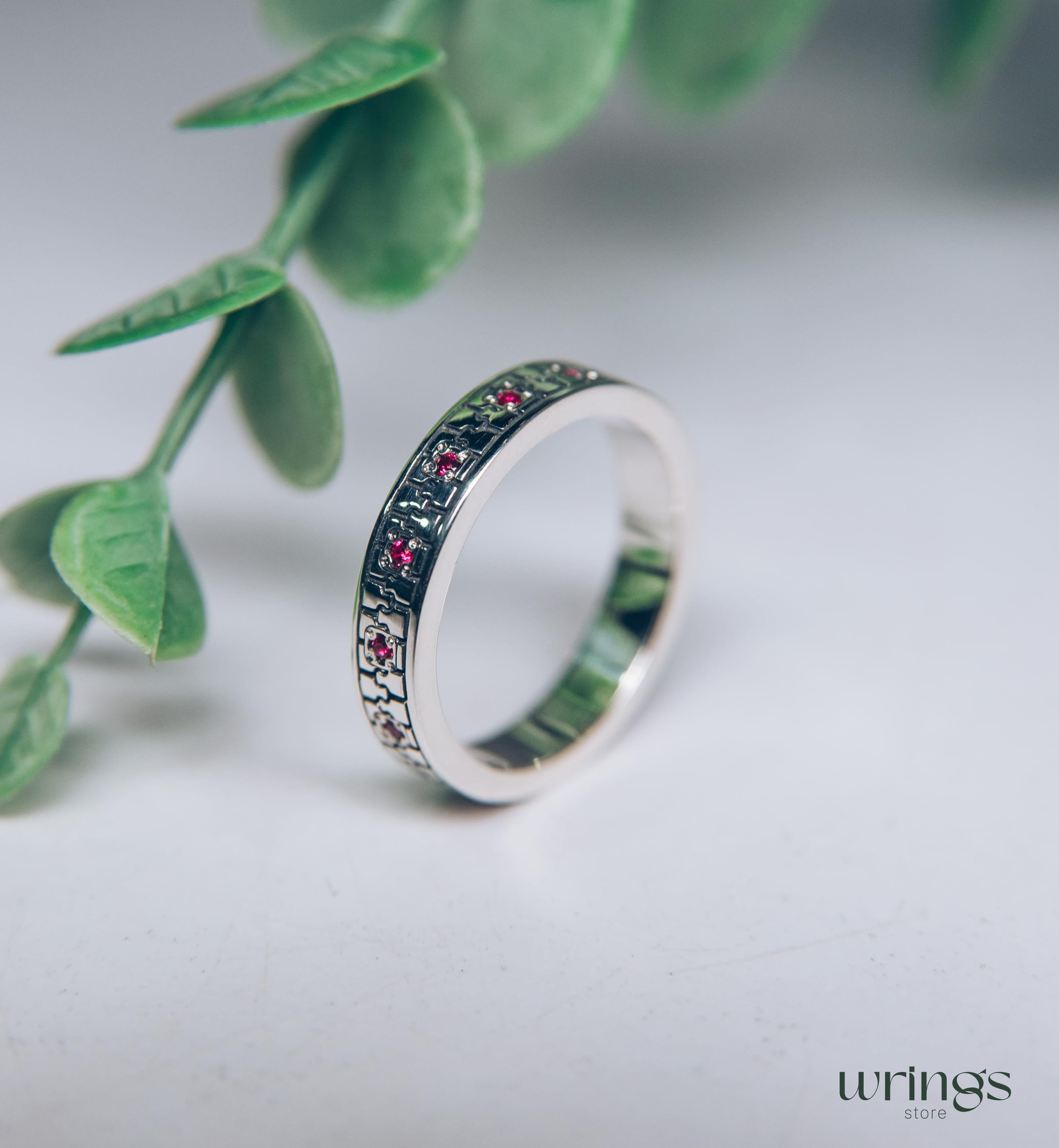 Multi Stone Silver Ring for Women Zipper Design Y2K