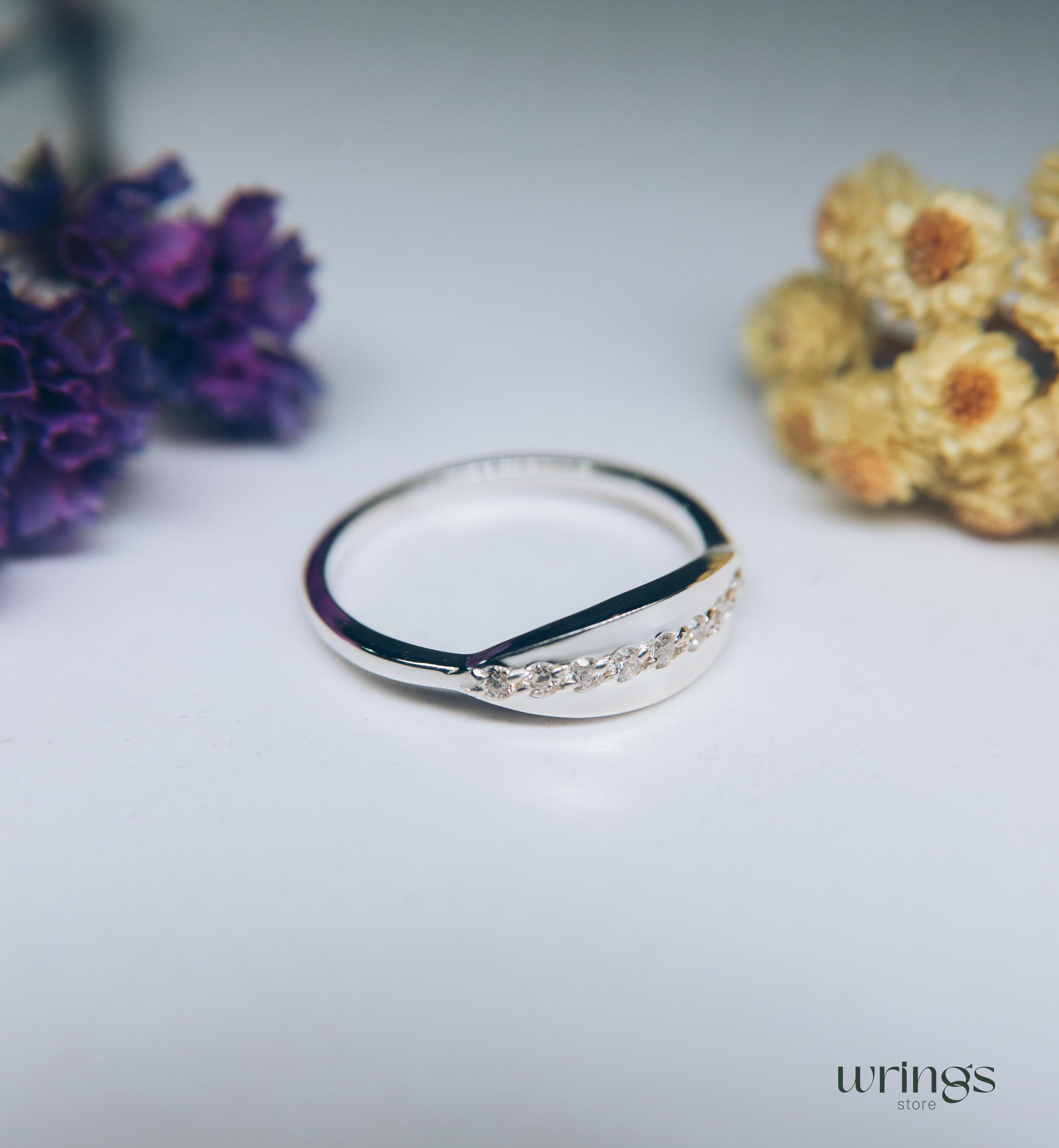 Minimalist Silver Spoon Promise Ring with White Stones