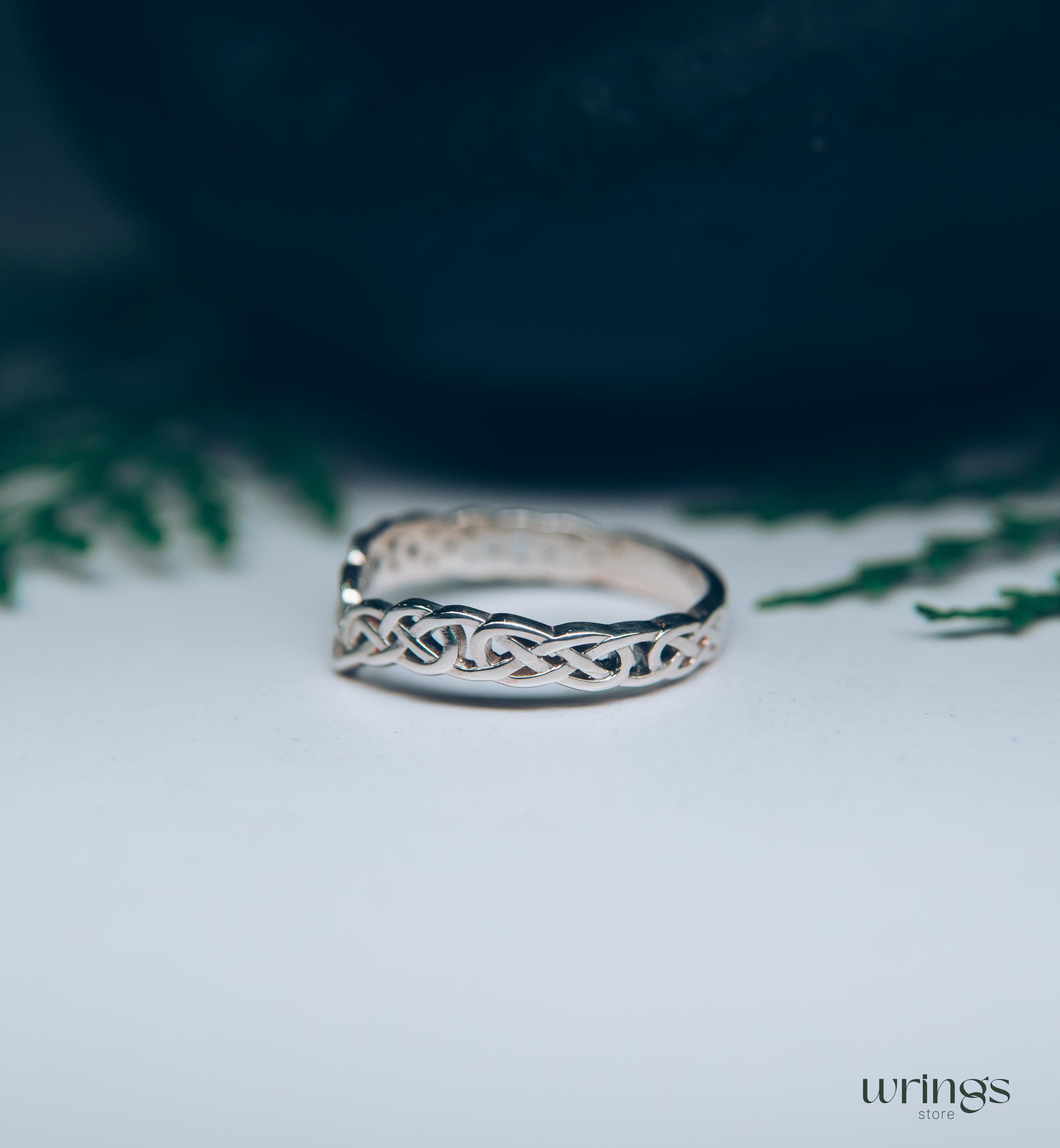 Unique Wicker Chevron Celtic Wedding Ring Silver