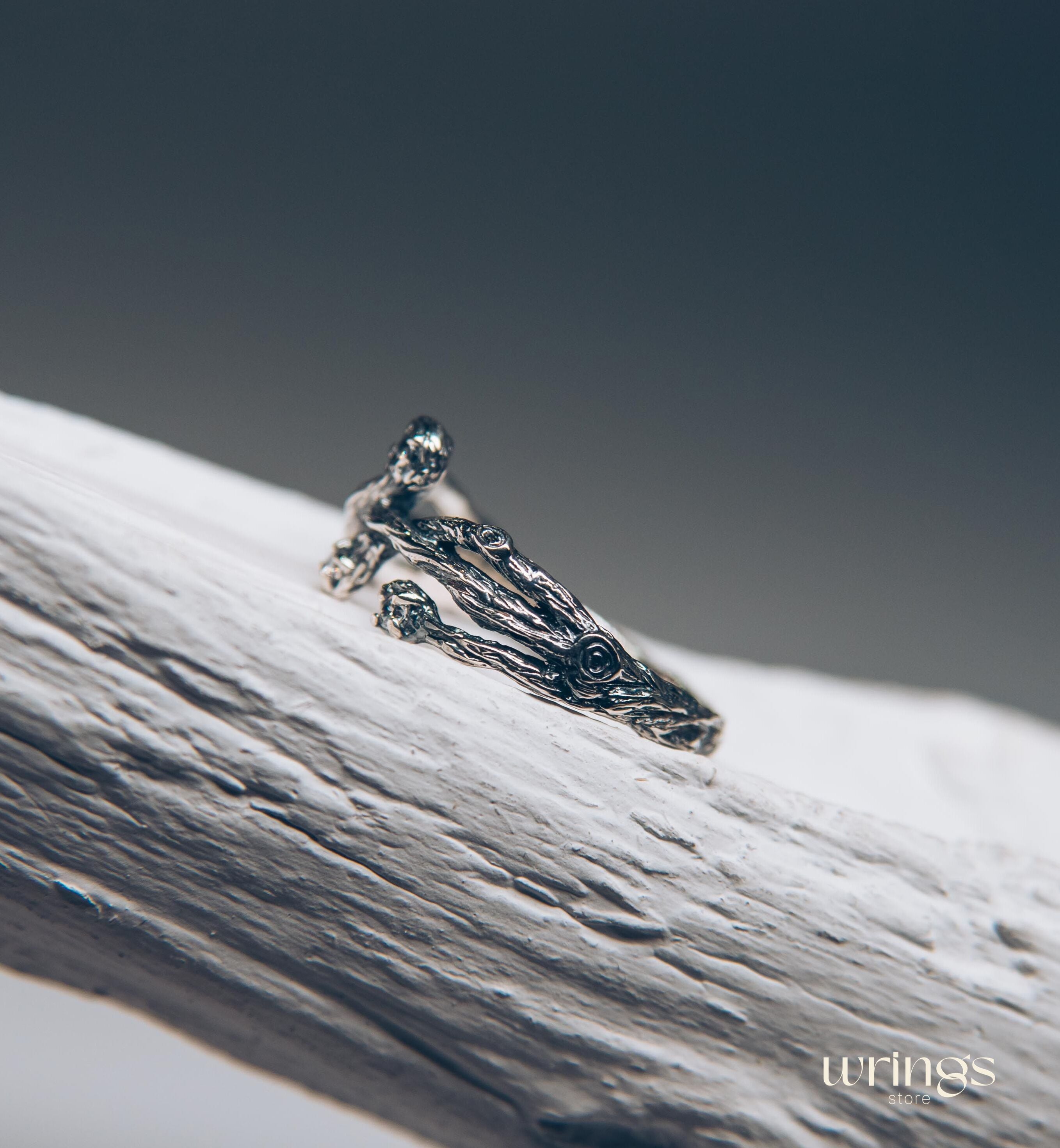 Intertwined Silver Branch Ring with 4 Gemstones