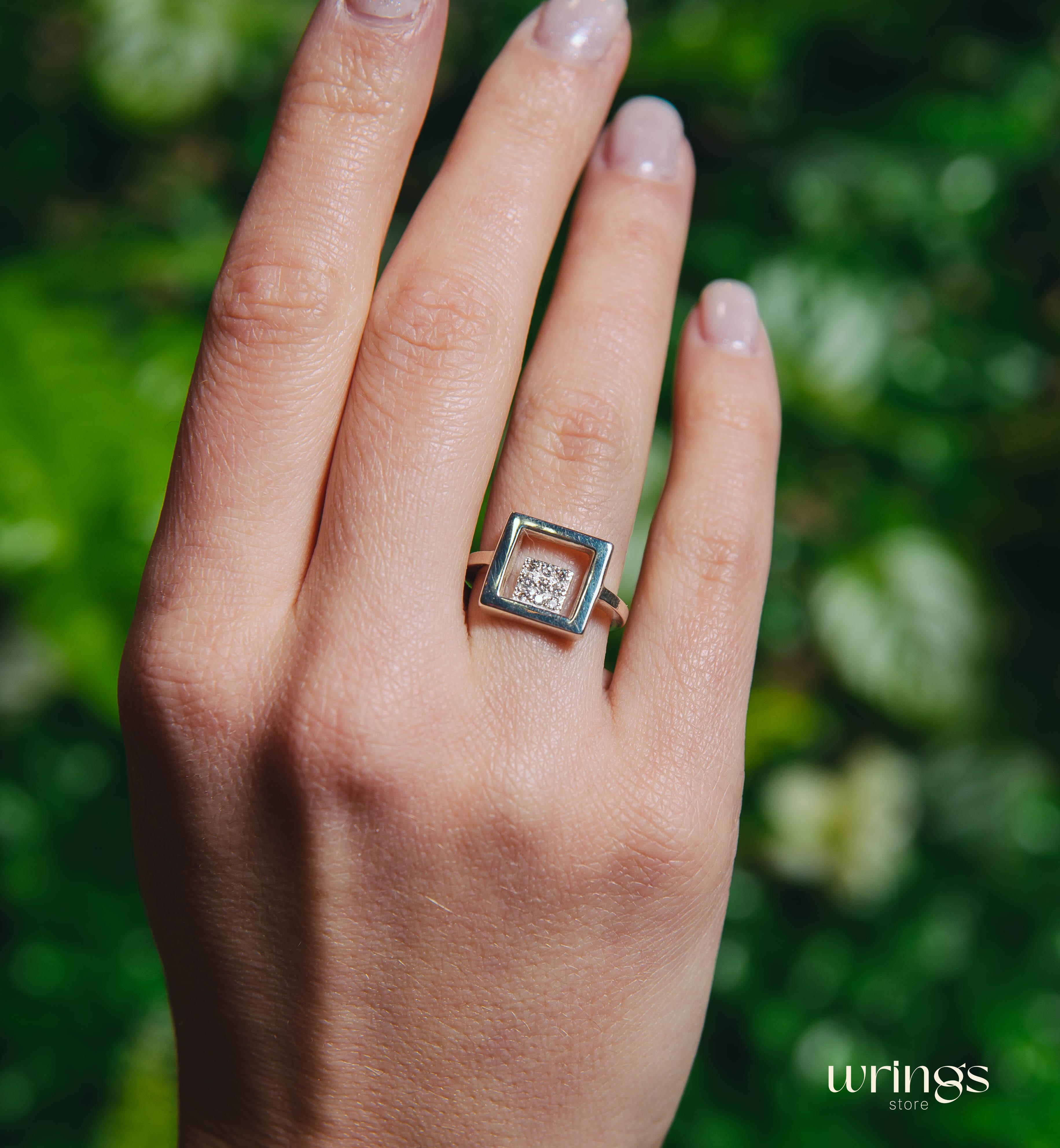 Bold Open Square Statement Ring Cubic Zirconia Stones