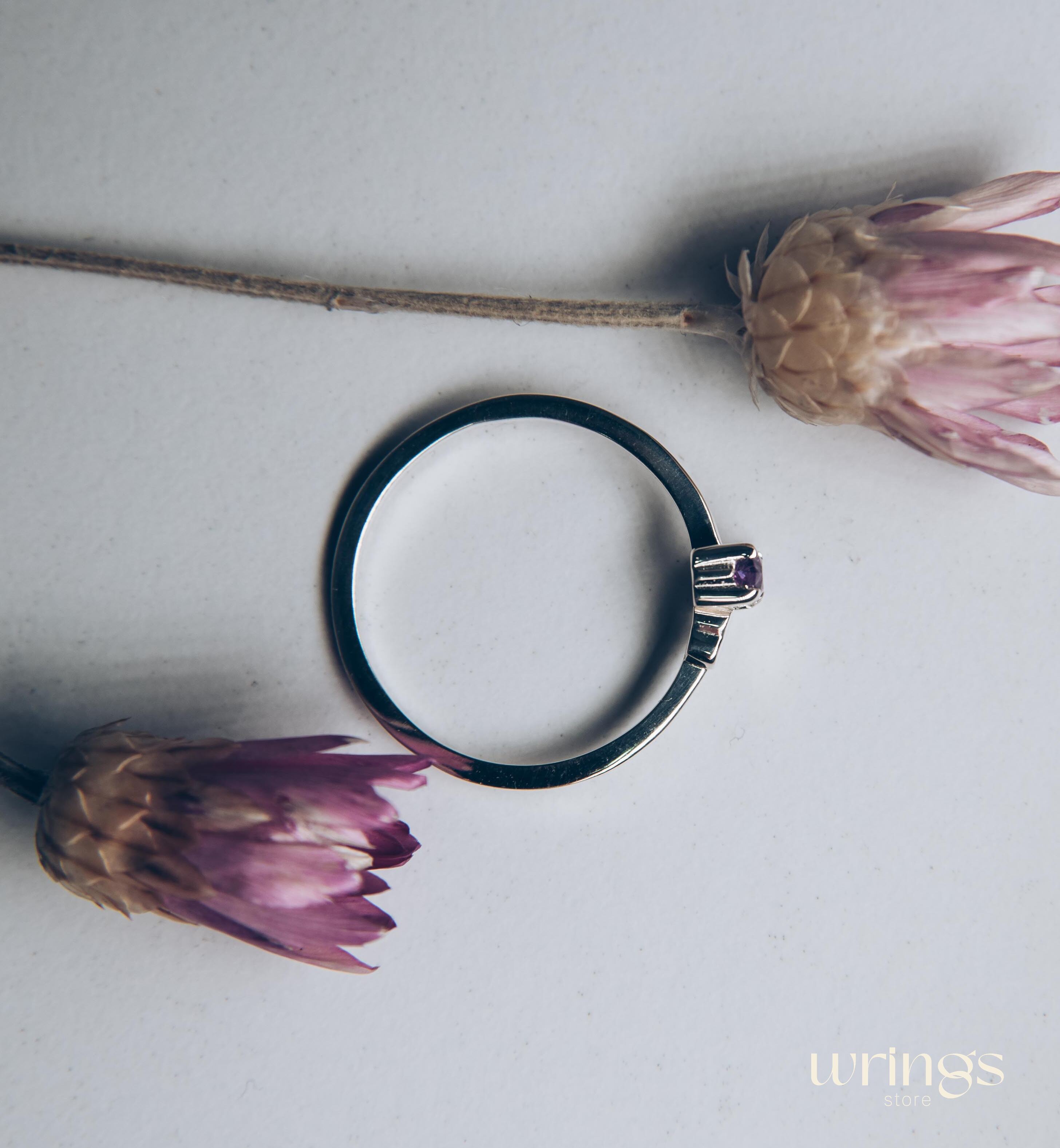 Marquise cut Amethyst Engagement Ring with Side Heart