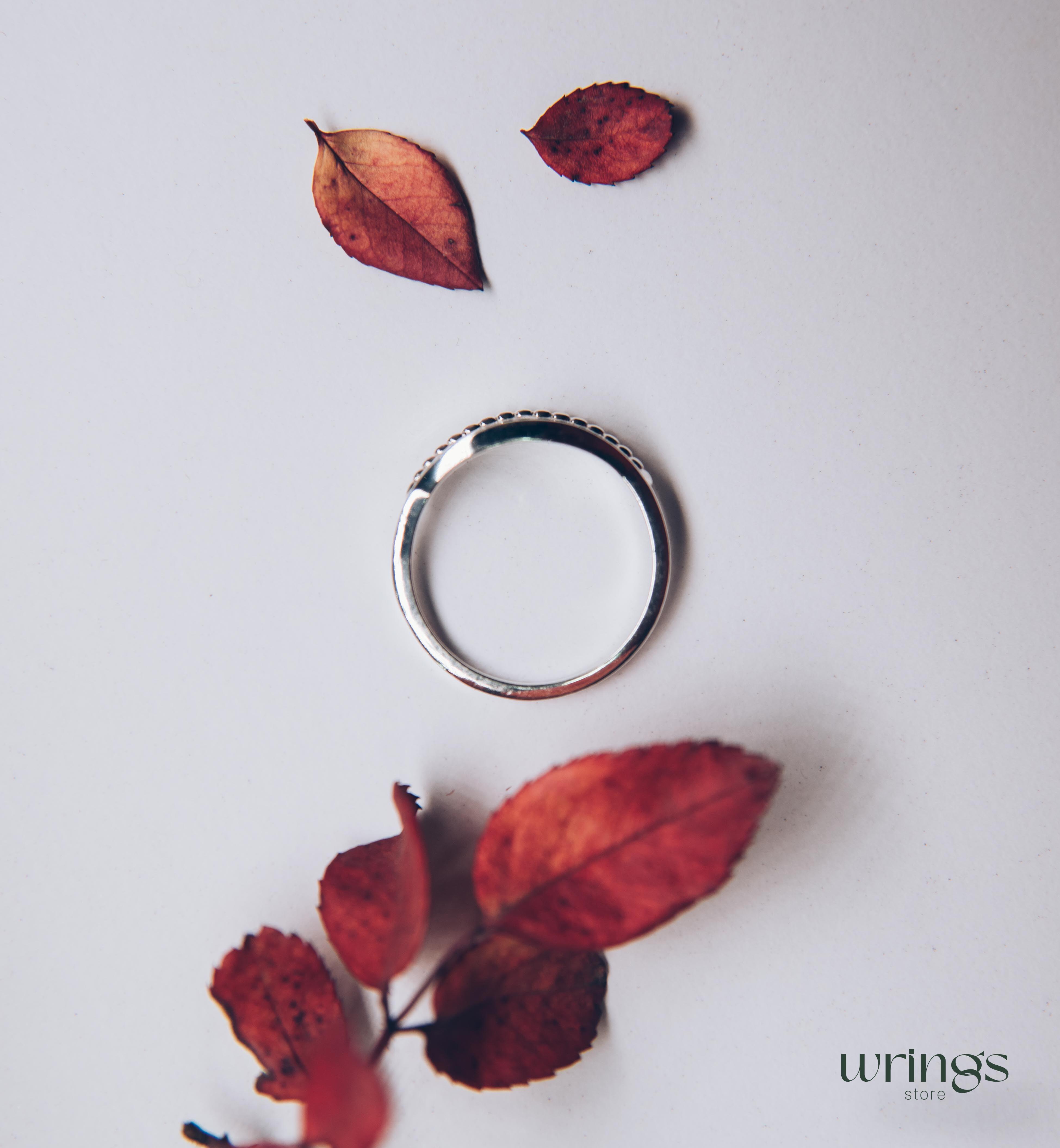 Unique Sterling Silver Boho Wedding Ring with Diamond