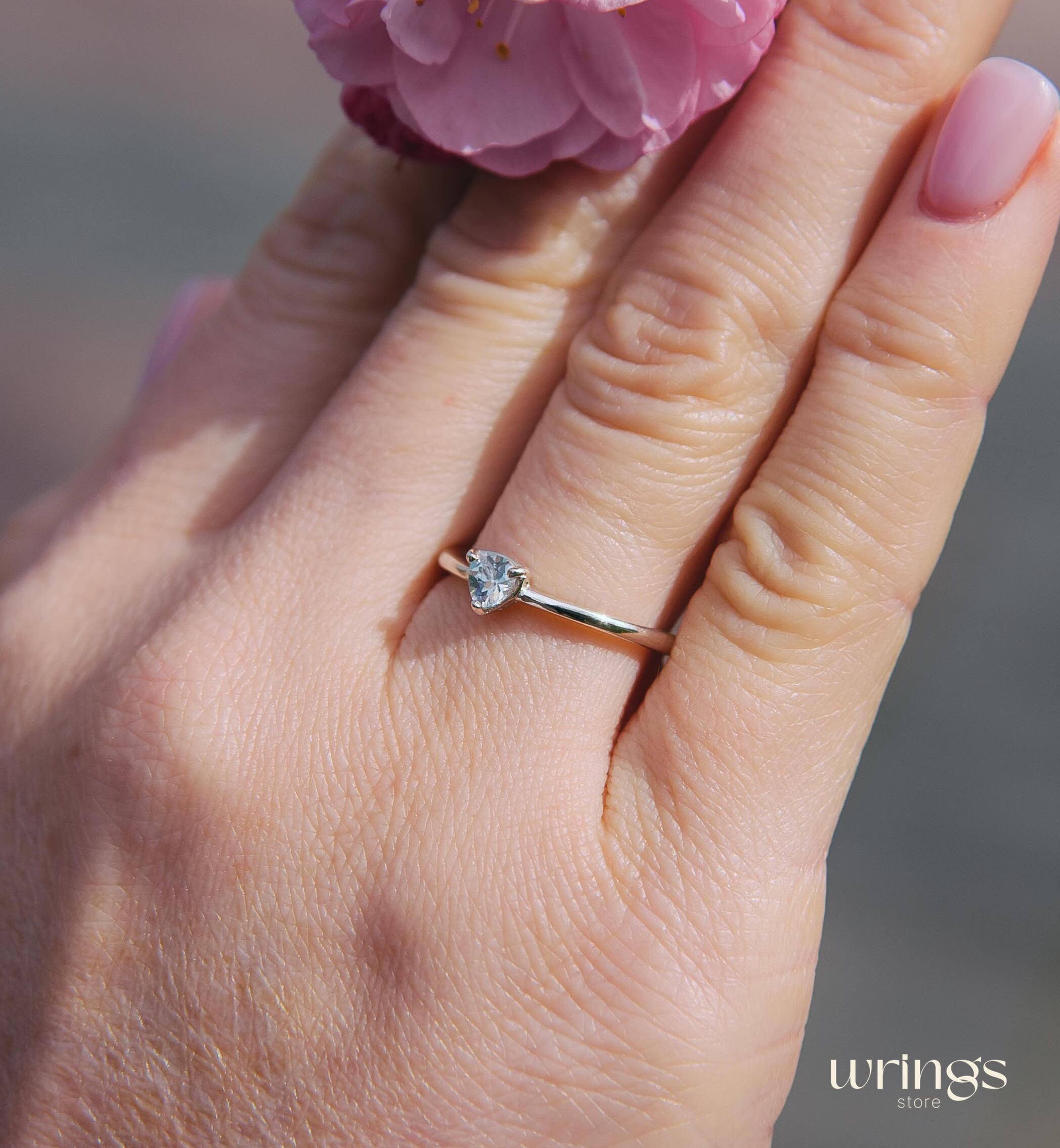 Small Trillion Stone Classic Solitaire Engagement Ring 925