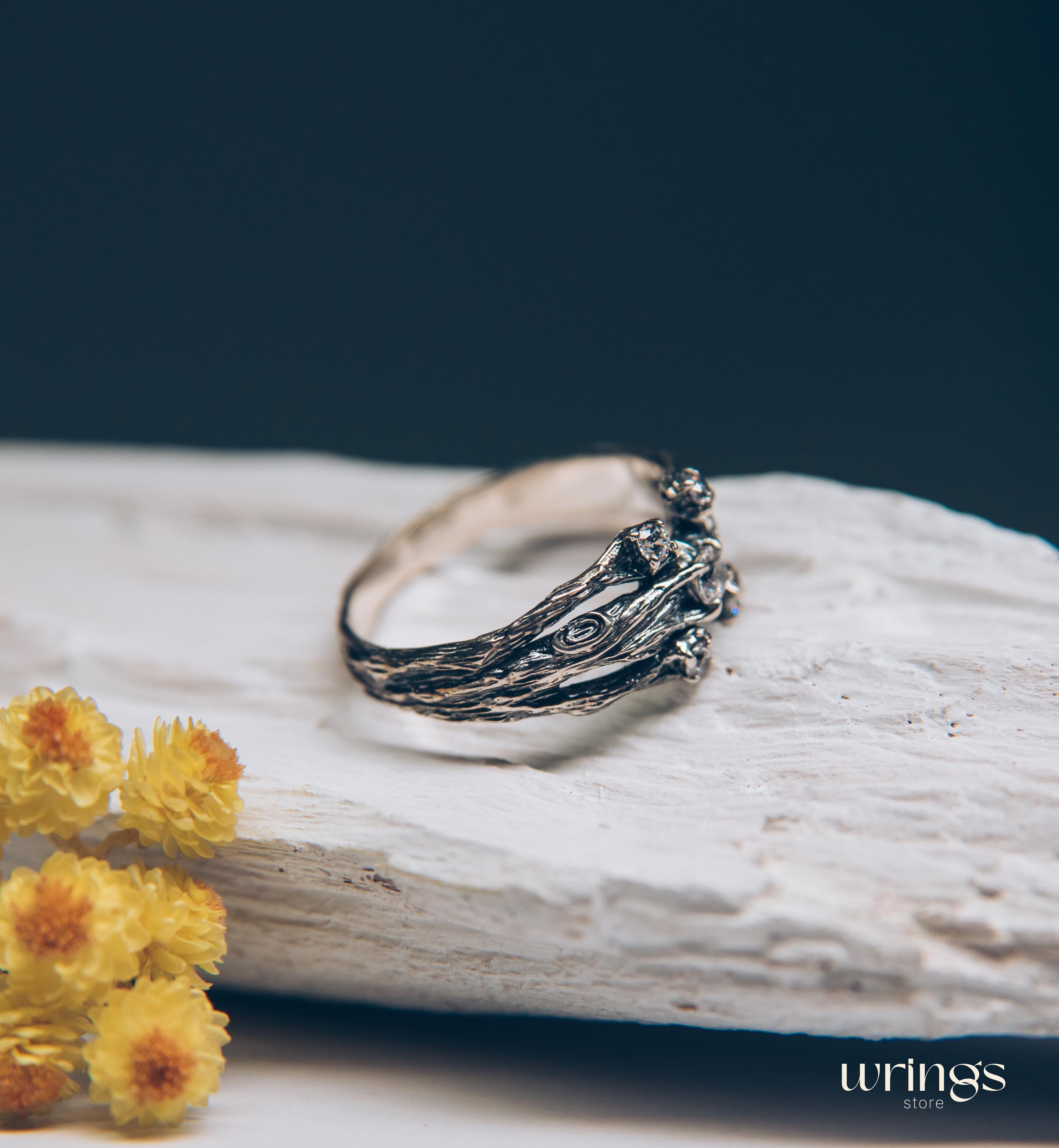 Three Branches & 5 Gemstones Womens Silver Ring