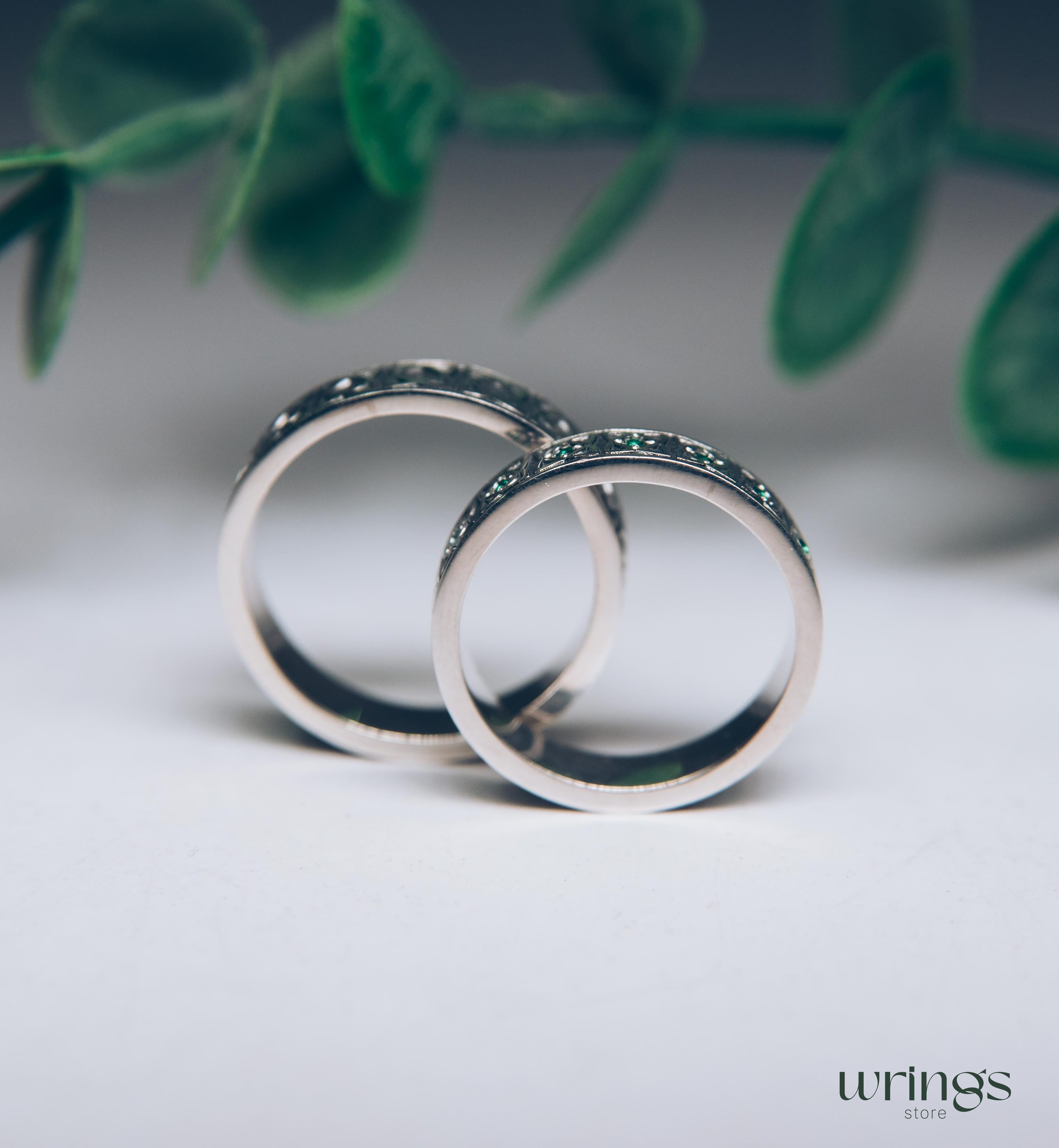 Matching Celtic Wedding Rings Emeralds & Irish Symbol