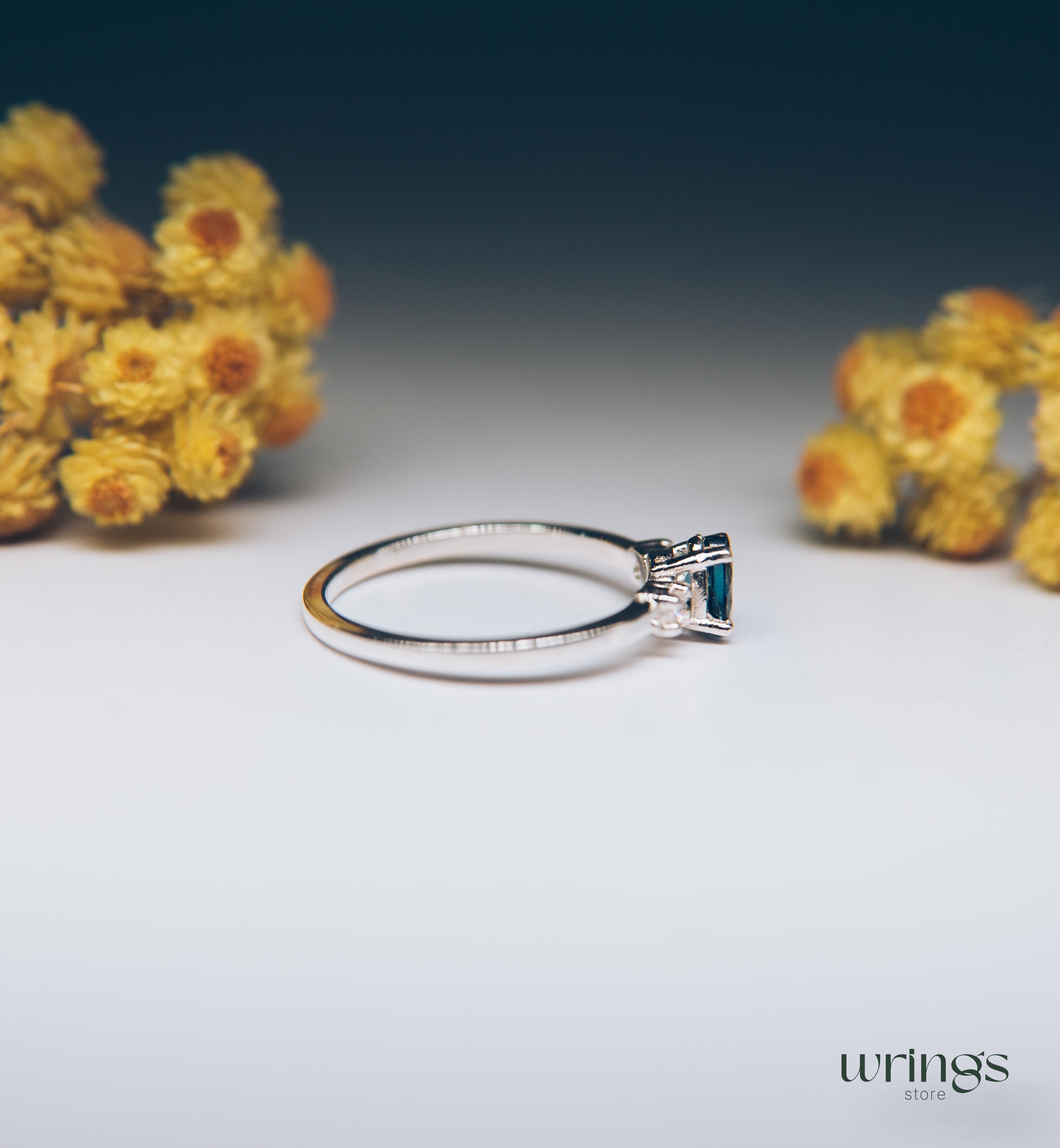 Central Pear London Blue Topaz 3 Stone Engagement Ring