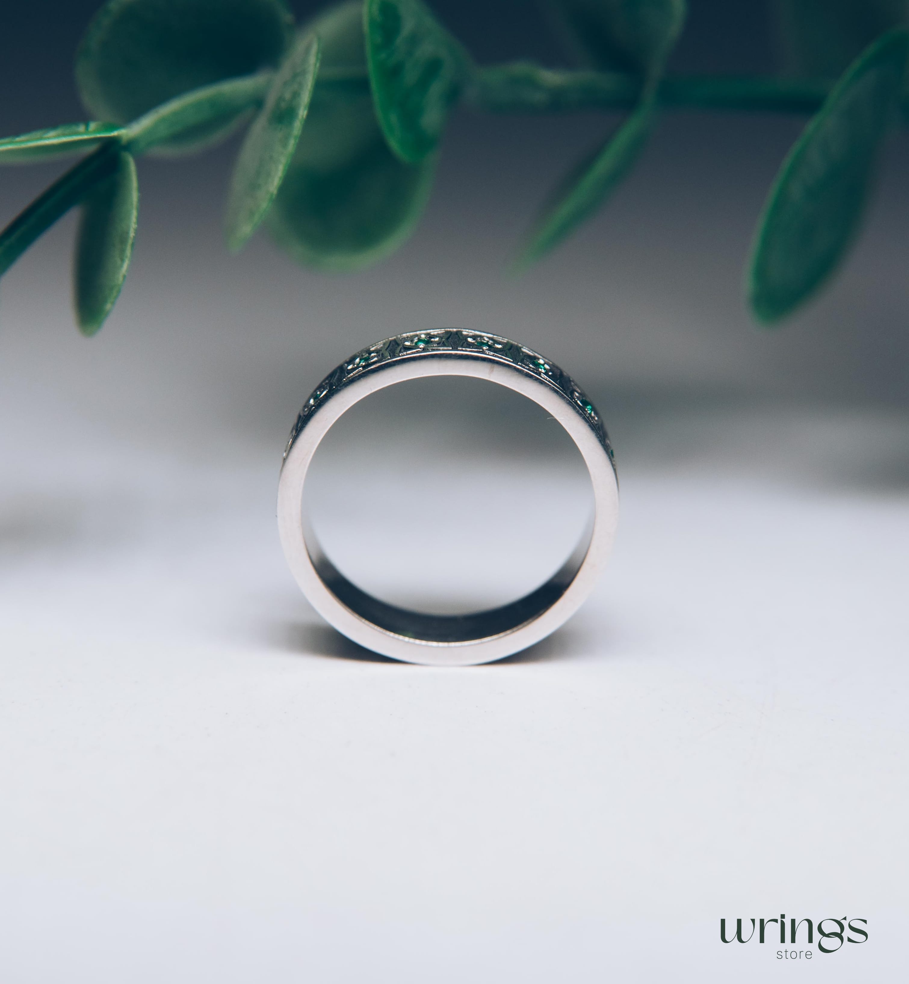 Womens Celtic Ring with Emeralds Multi Stone Silver