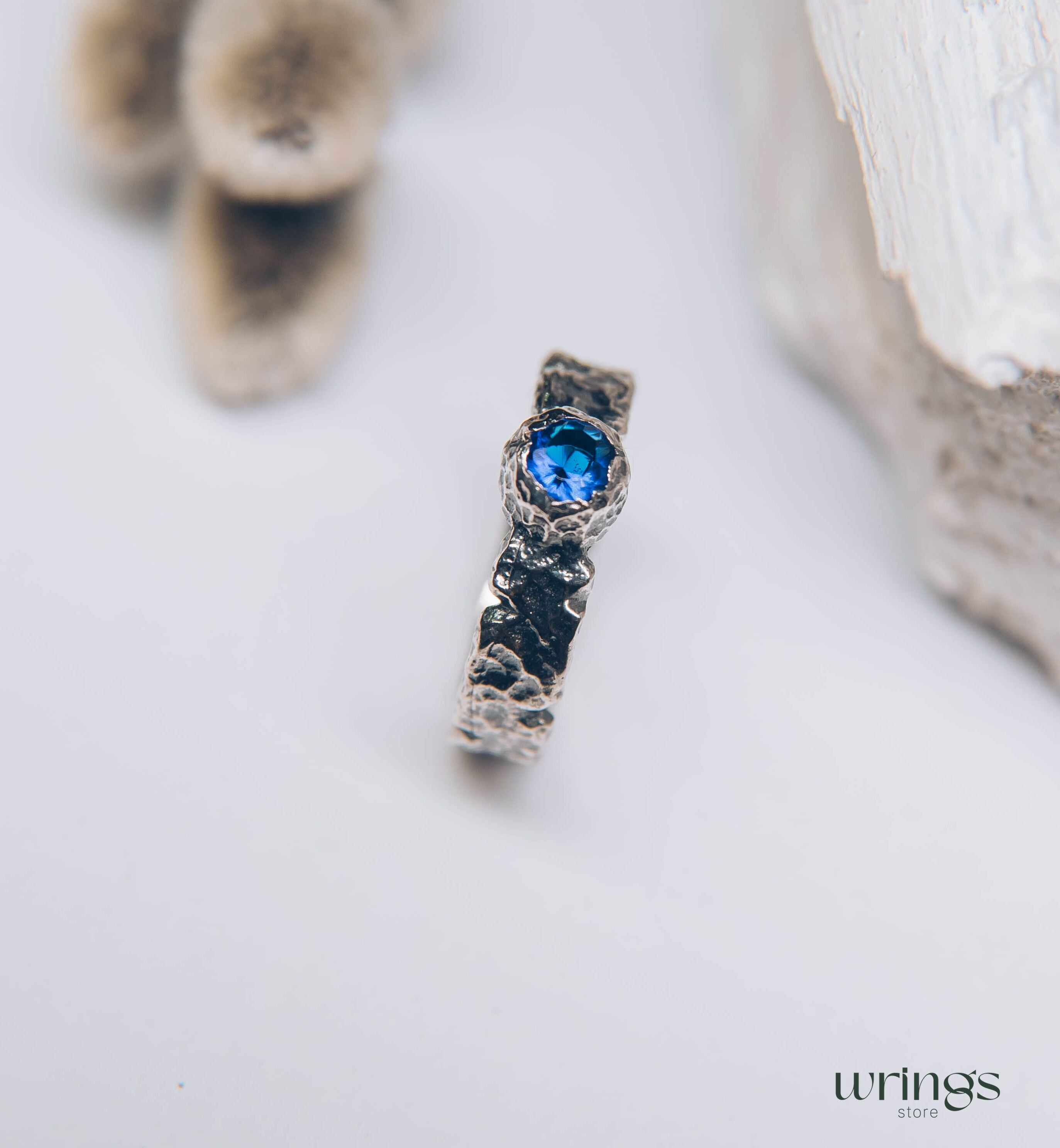 Sapphire Women's & Men's Hammered Sterling Silver Ring